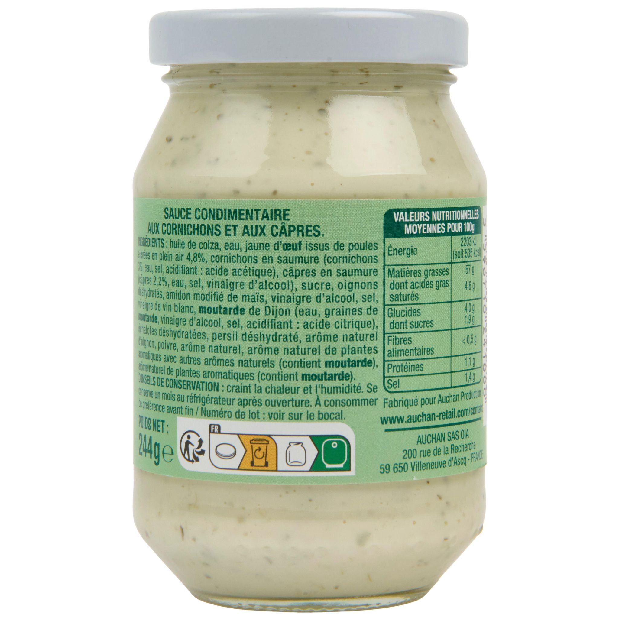 Voir la diapositive 2 : AUCHAN Sauce tartare en bocal 240g