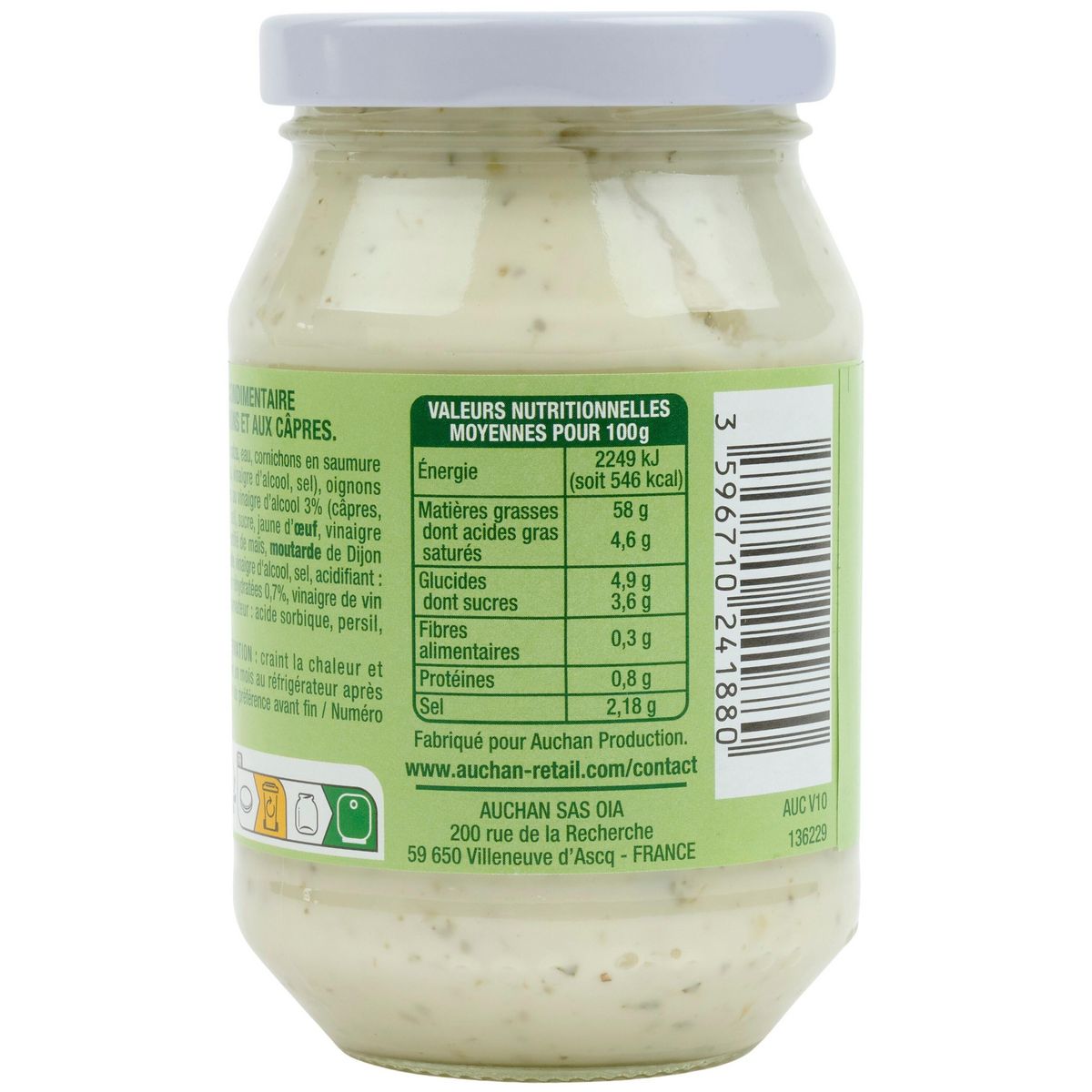 AUCHAN Sauce tartare en bocal 240g