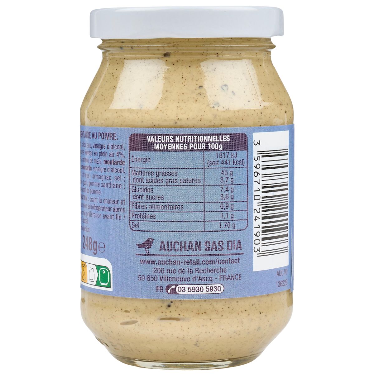 AUCHAN Sauce au poivre en bocal 240g