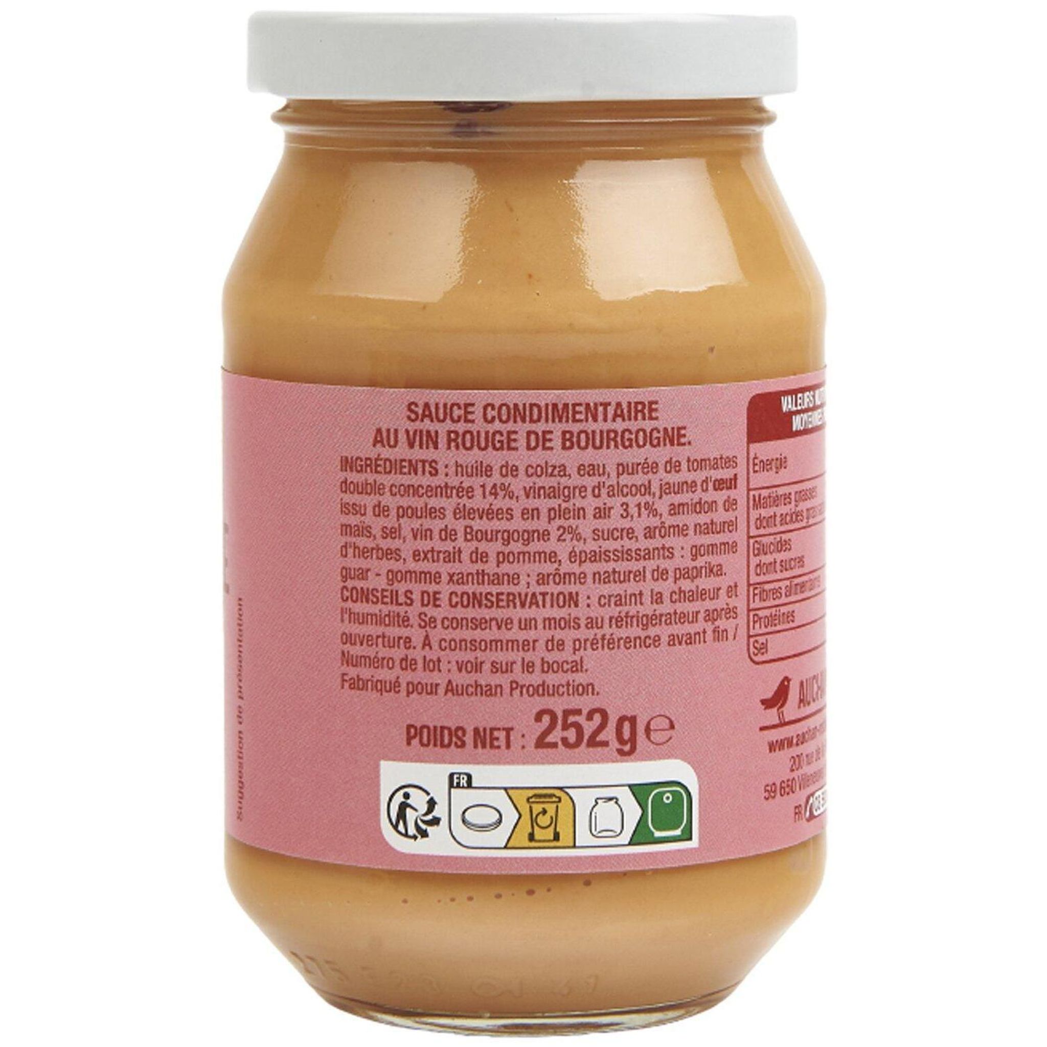 Voir la diapositive 3 : AUCHAN Sauce bourguignonne en bocal 250g