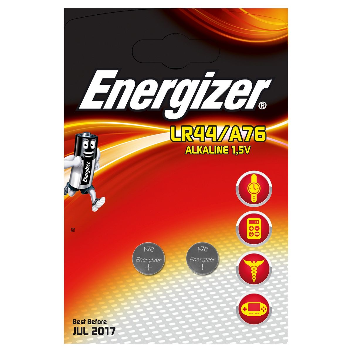 ENERGIZER Lot de 2 Piles-boutons, Alcaline, LR44, 175mAh, 1.5V