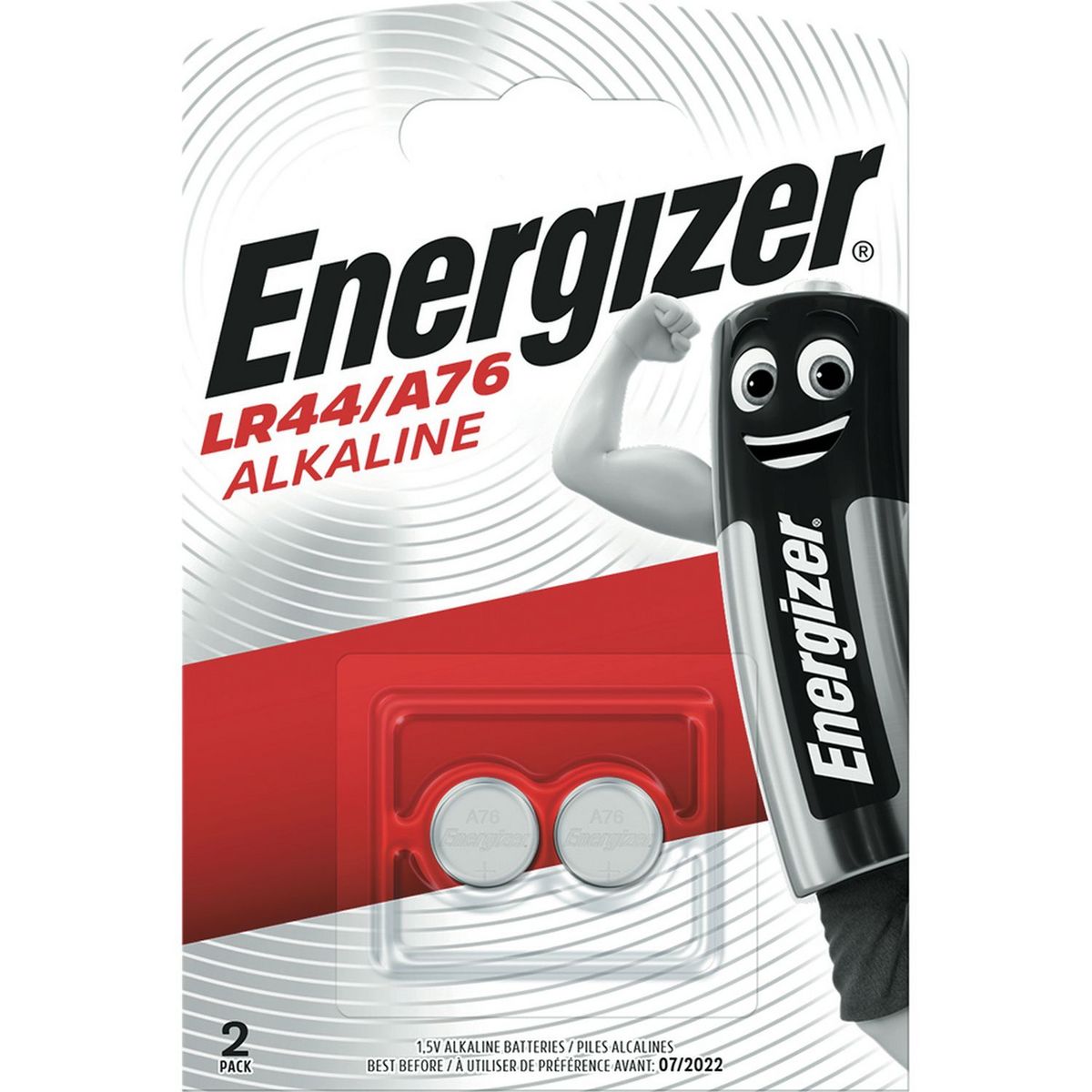 ENERGIZER Lot de 2 Piles-boutons, Alcaline, LR44, 175mAh, 1.5V