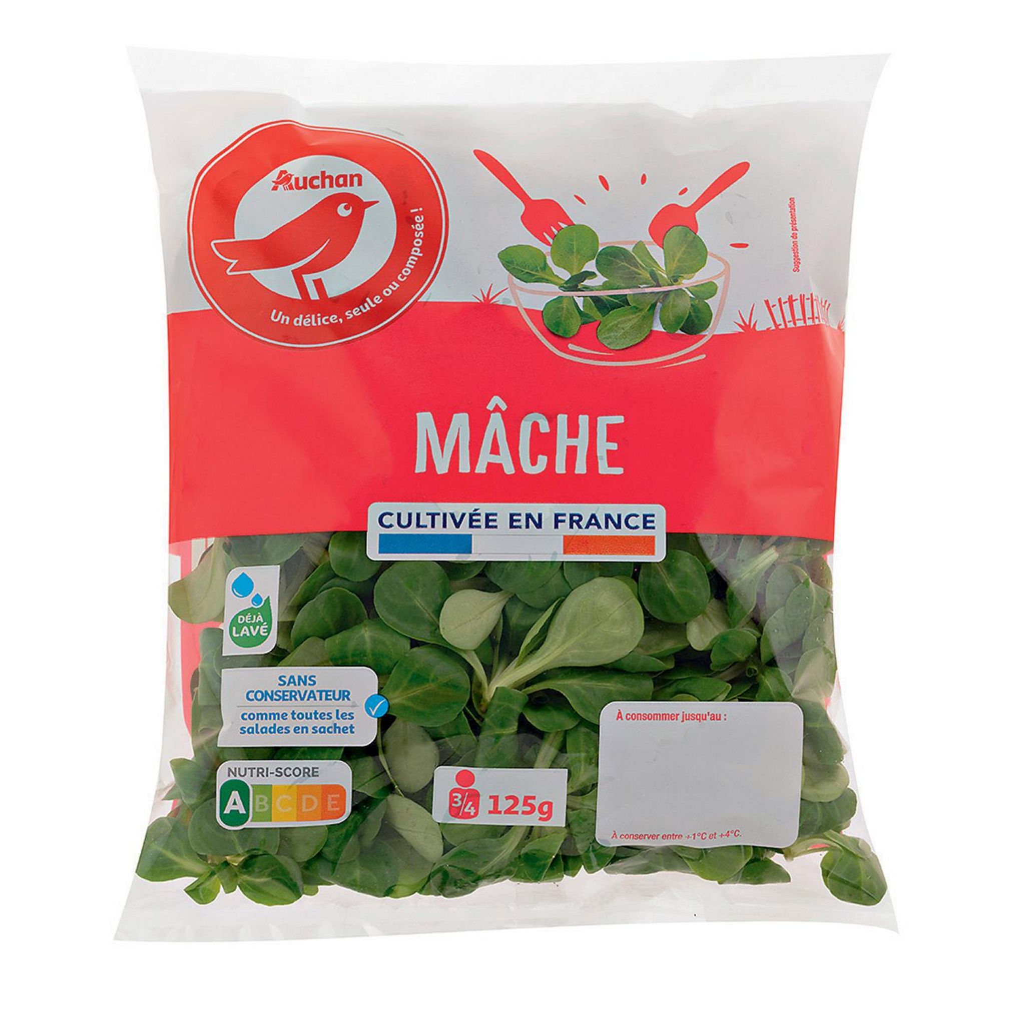 Voir la diapositive 2 : AUCHAN Mâche 3-4 parts 125g
