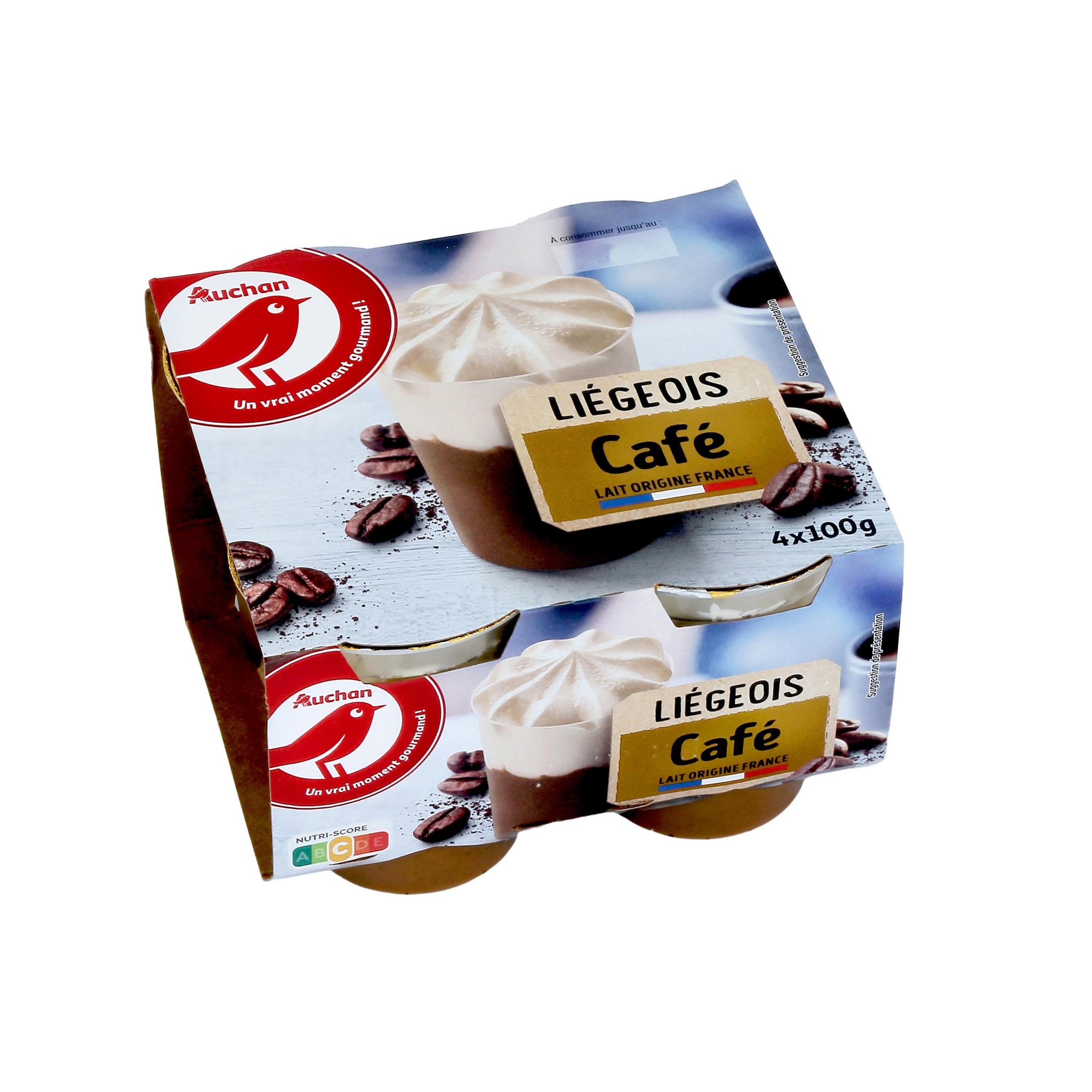 Voir la diapositive 2 : AUCHAN Liégeois au café 4x100g