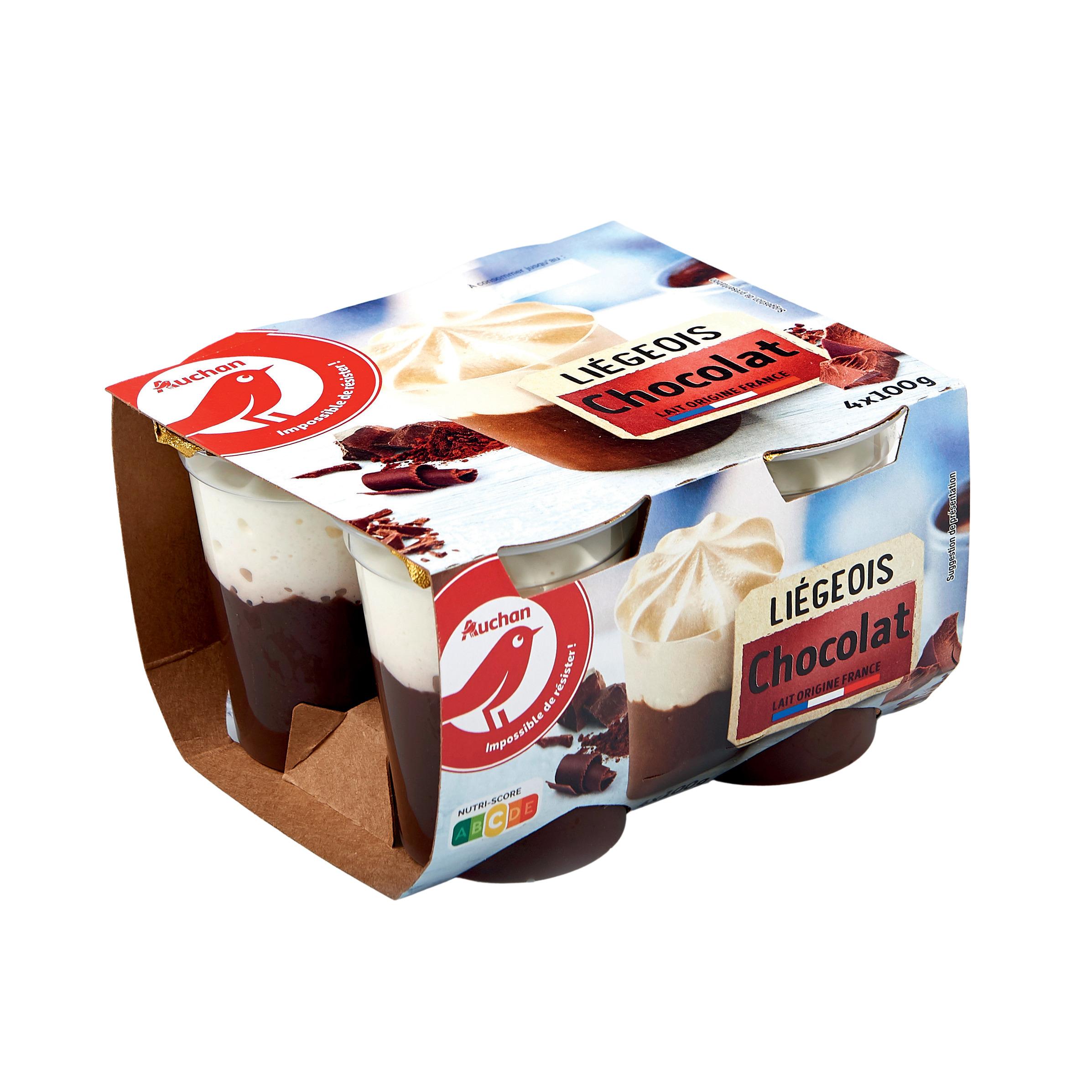 Voir la diapositive 3 : AUCHAN Liégeois au chocolat 4x100g