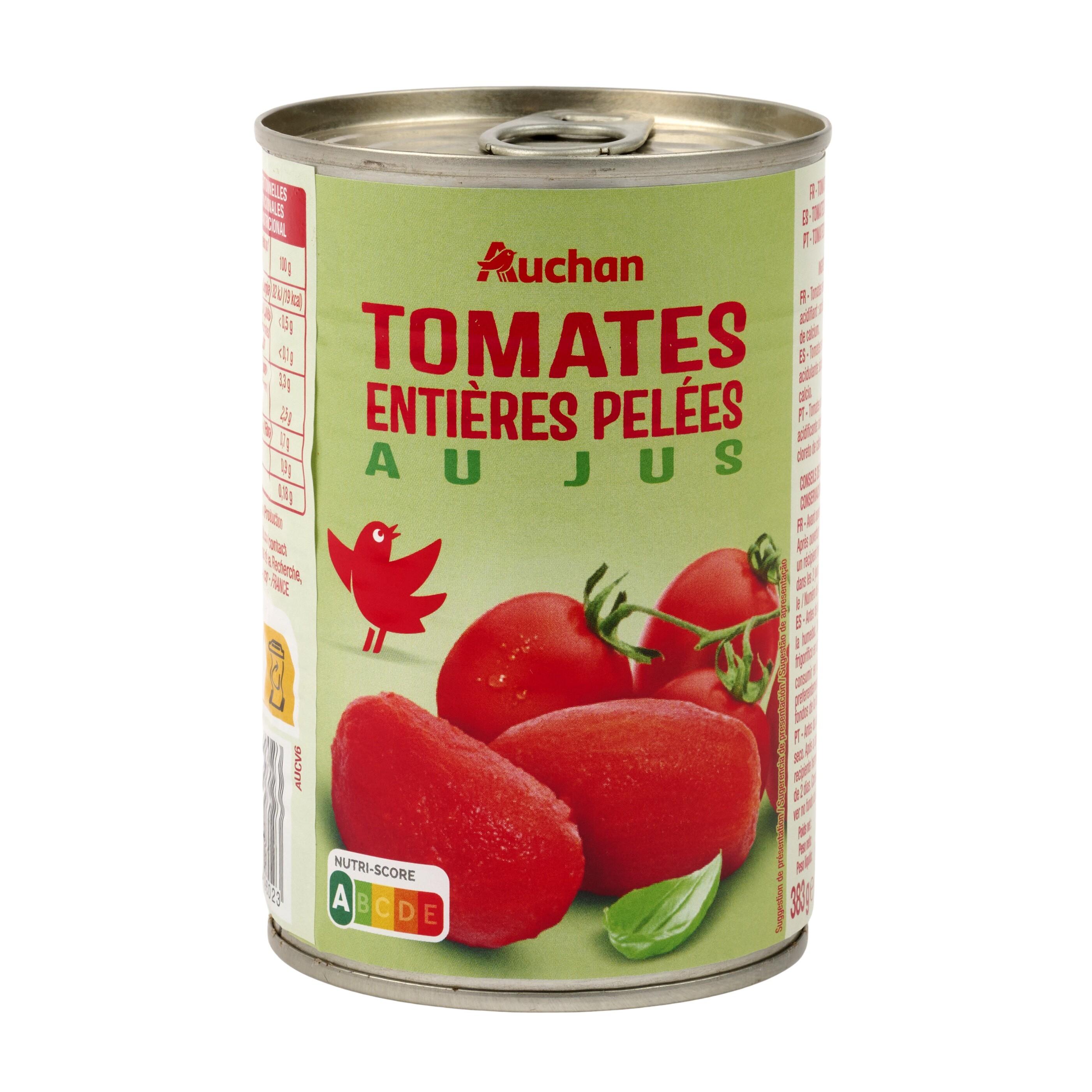 Voir la diapositive 5 : AUCHAN Tomates entières pelées au jus 240g
