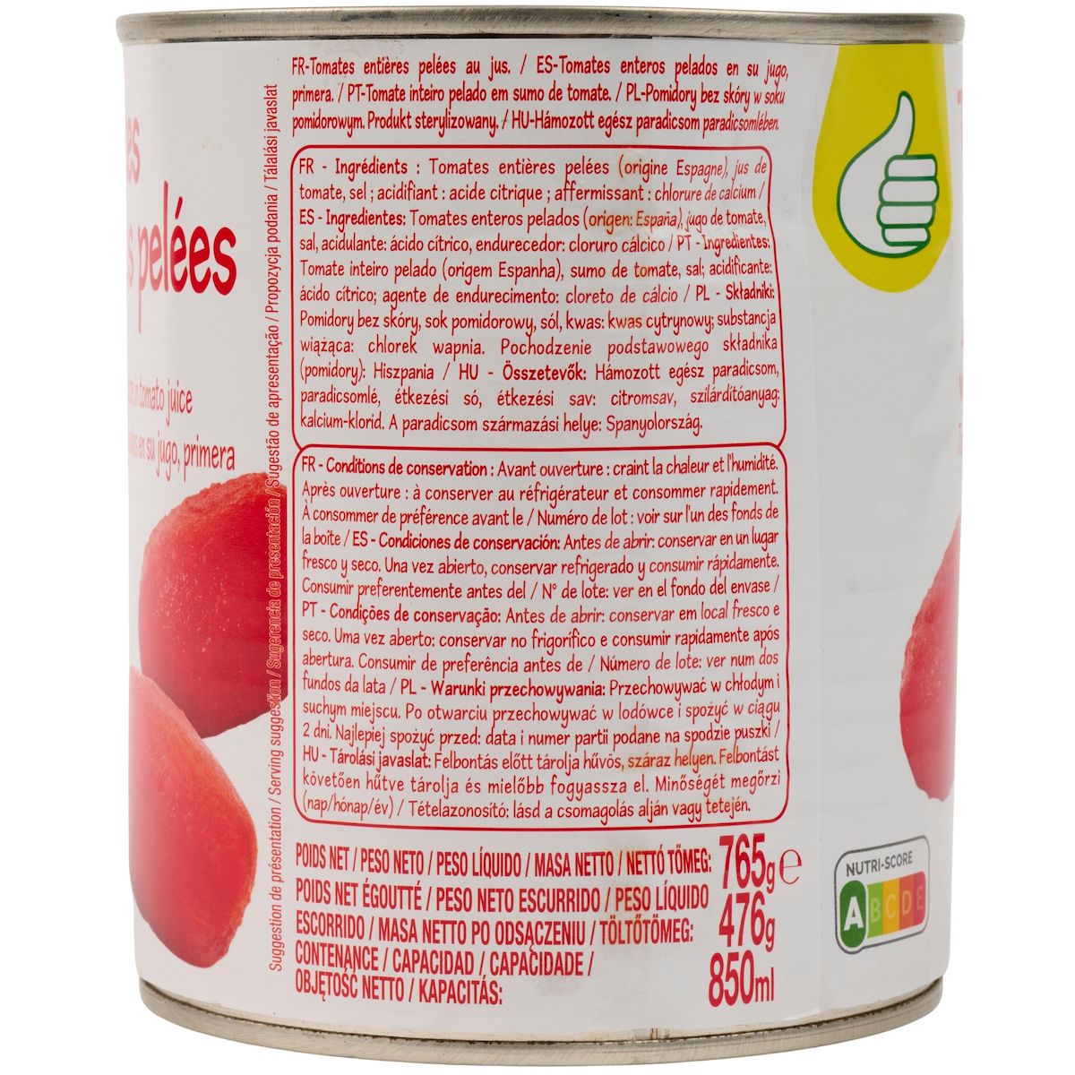 POUCE Tomates entières pelées au jus 480g