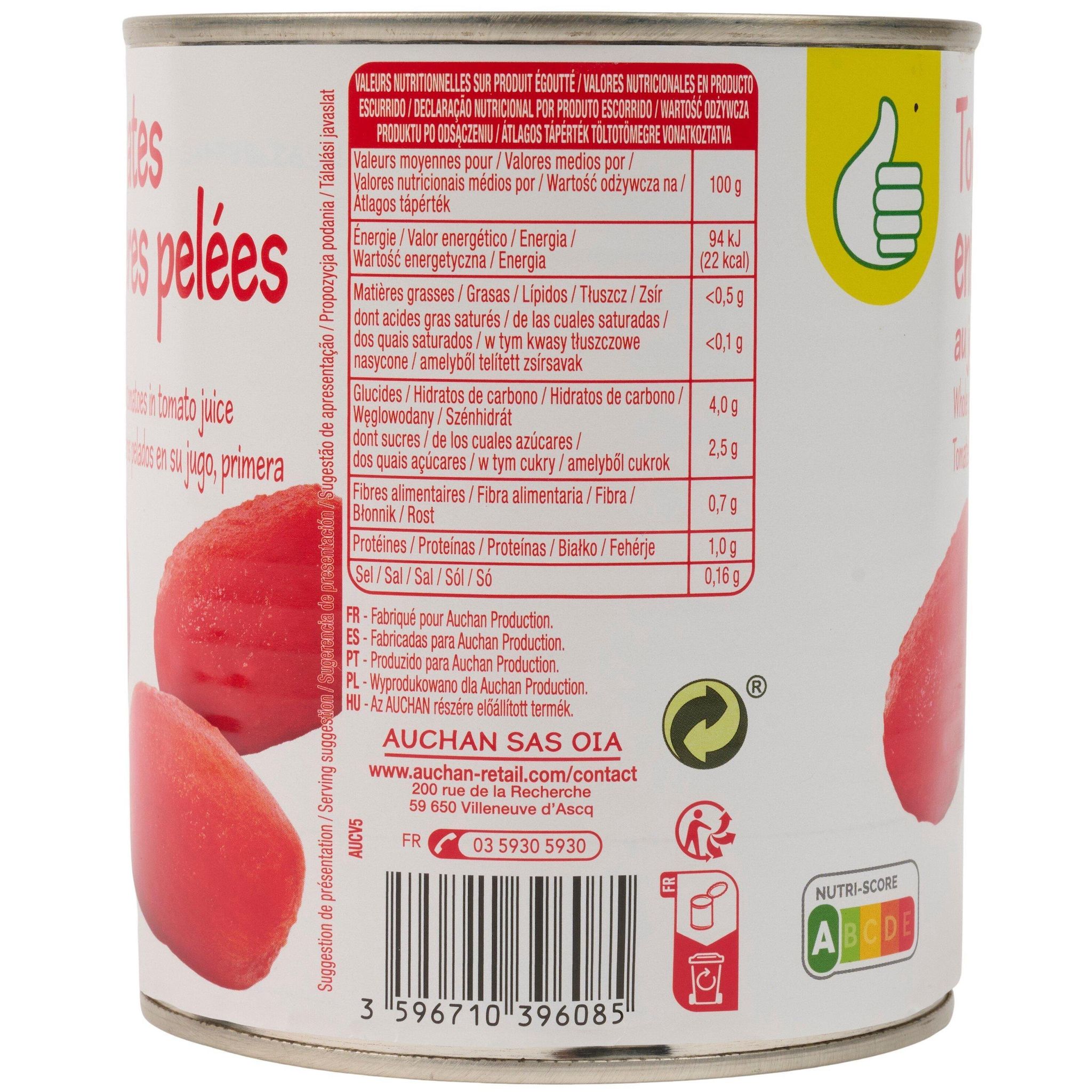 Voir la diapositive 2 : POUCE Tomates entières pelées au jus 480g