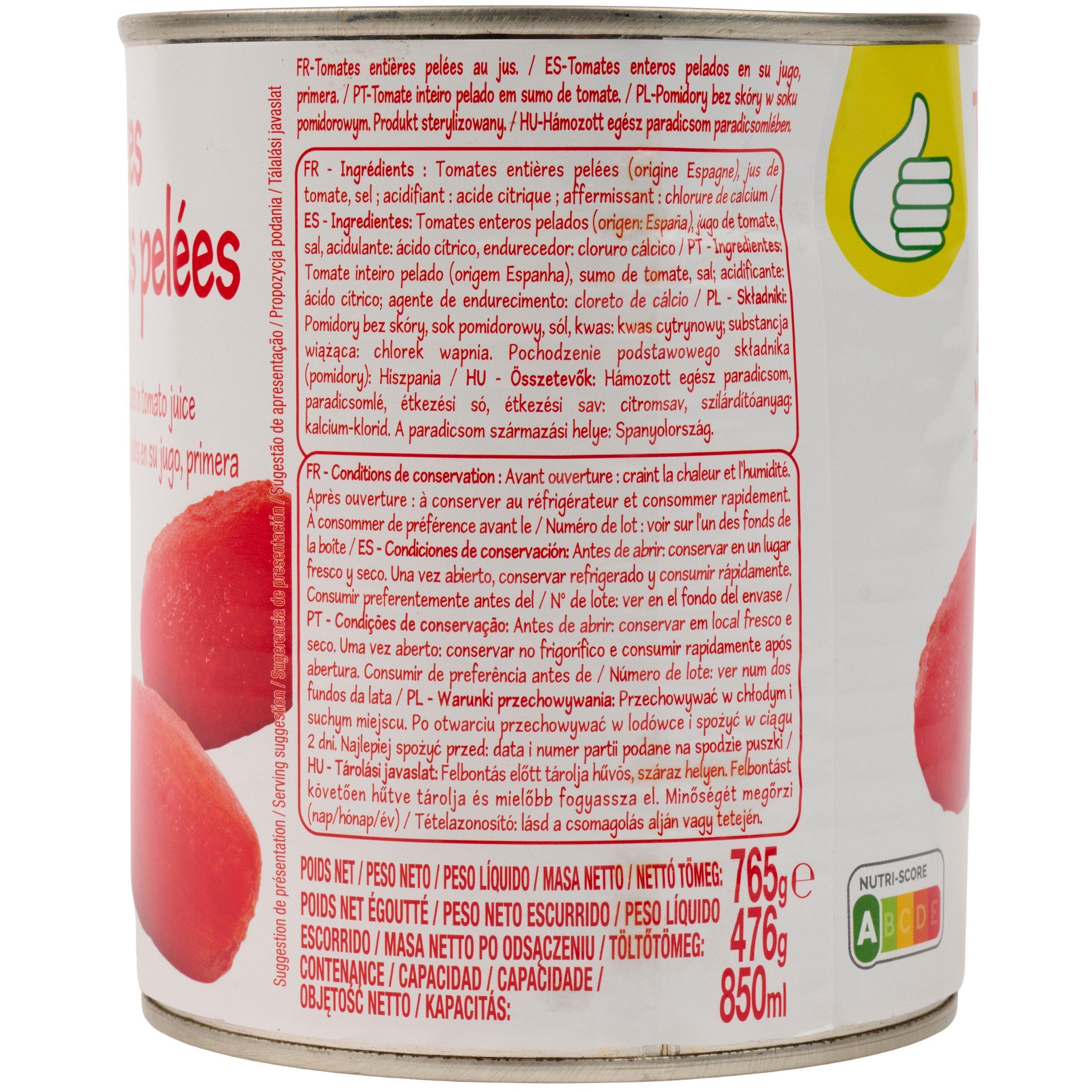 Voir la diapositive 3 : POUCE Tomates entières pelées au jus 480g