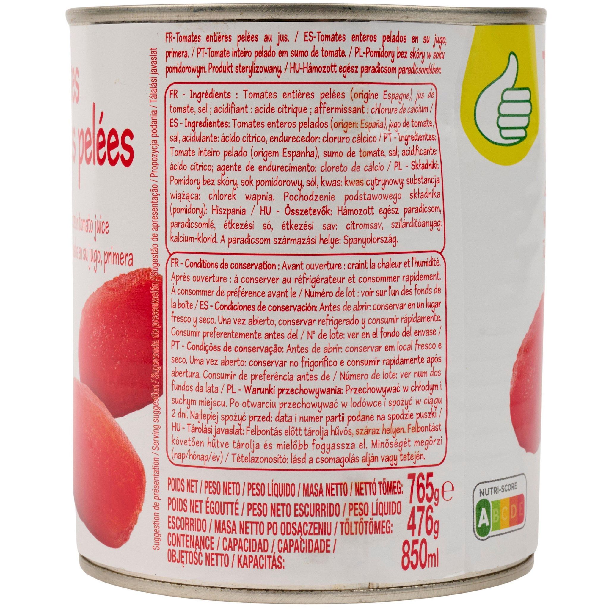 Voir la diapositive 3 : POUCE Tomates entières pelées au jus 480g