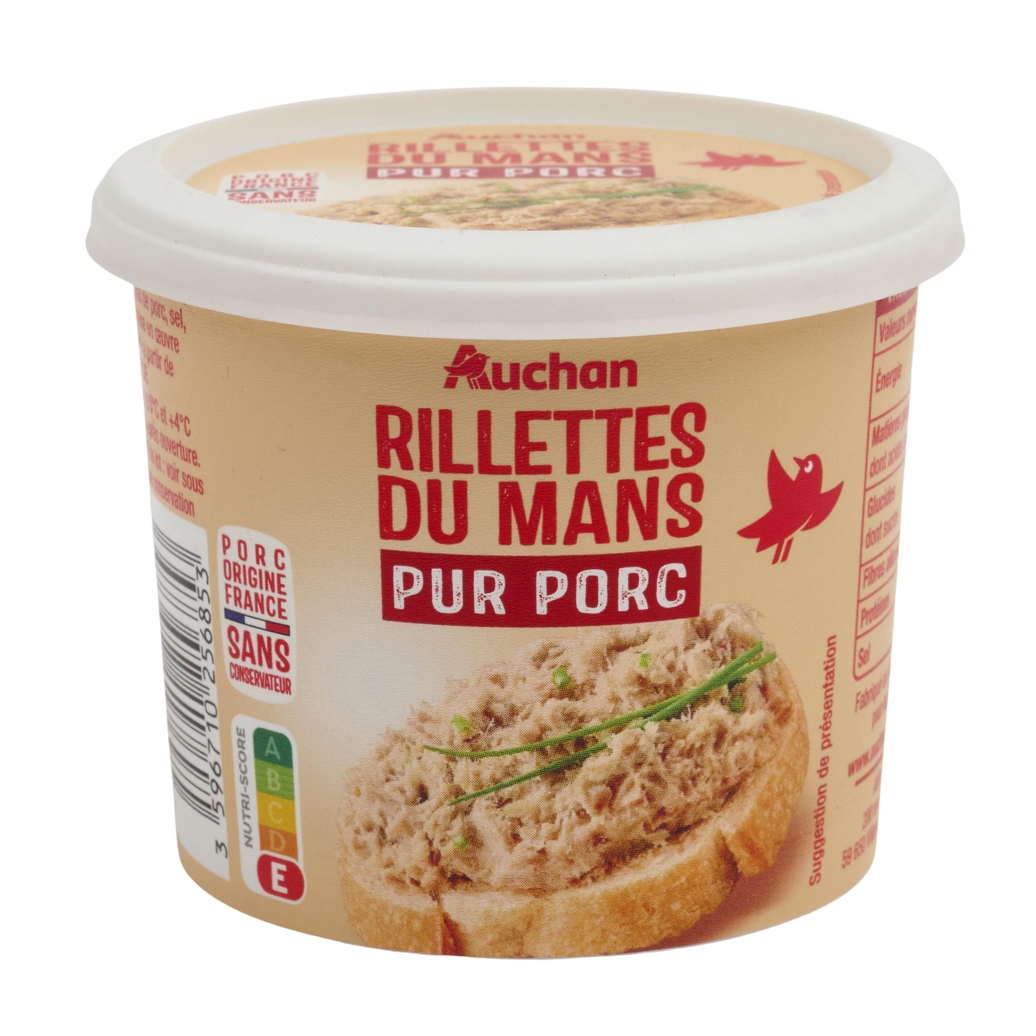 Voir la diapositive 2 : AUCHAN Rillettes du Mans pur porc 110g