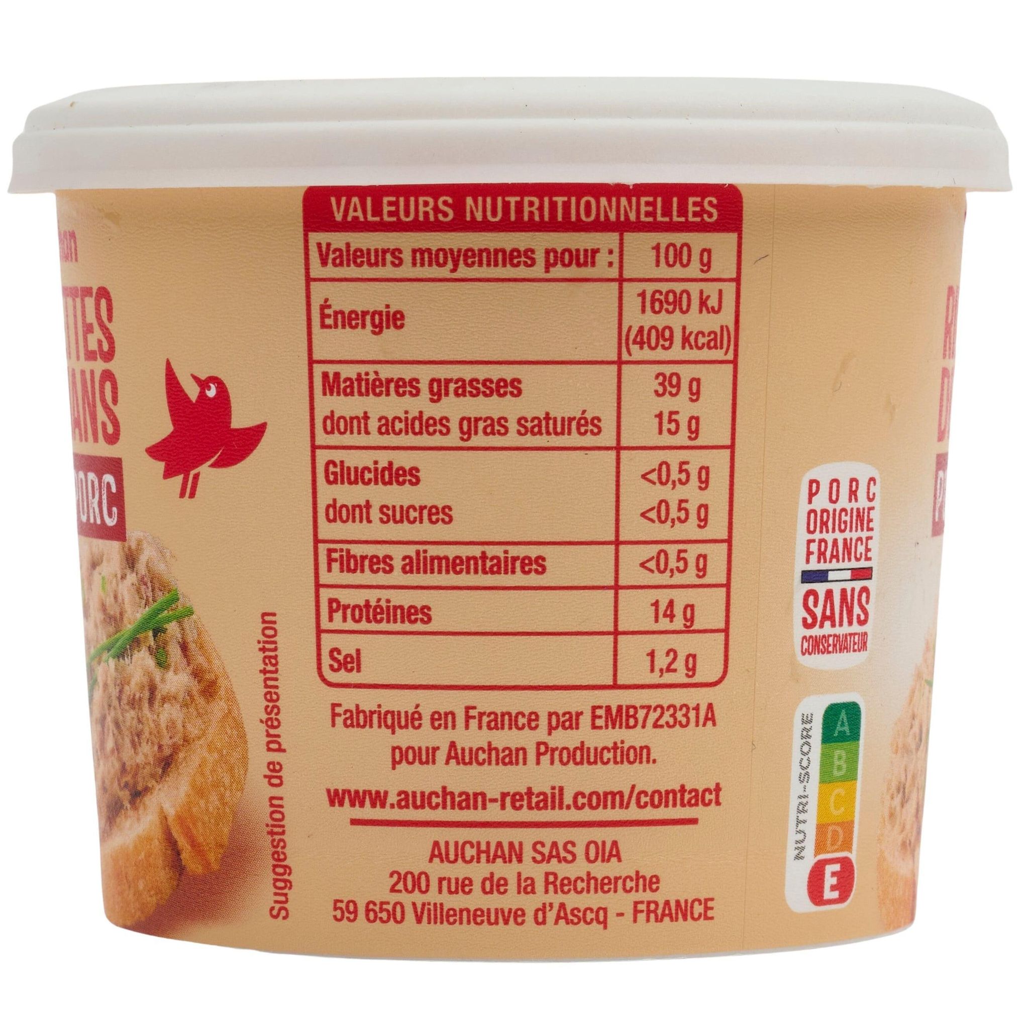 Voir la diapositive 5 : AUCHAN Rillettes du Mans pur porc 110g