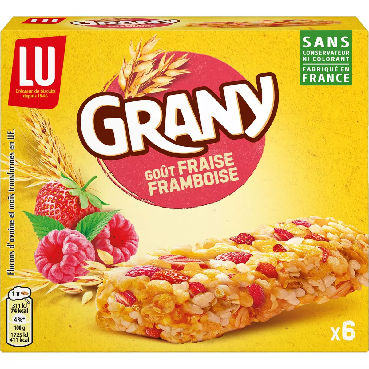 GRANY Barres de céréales aux fraises et framboises 6 barres 108g