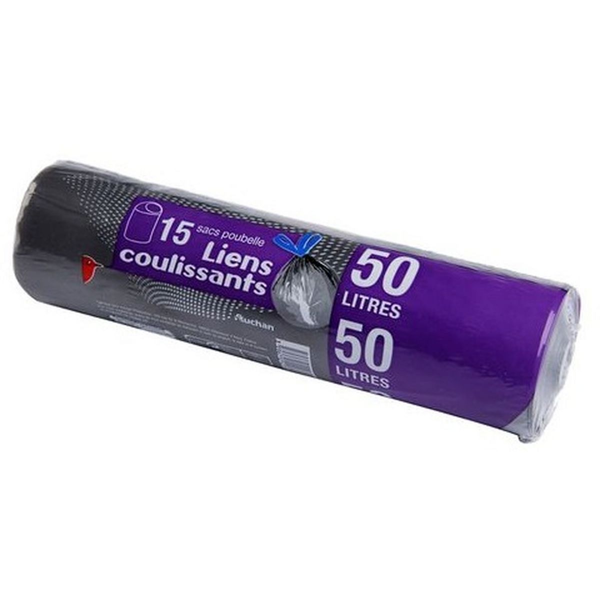 AUCHAN Sacs poubelle liens coulissants 50l 15 sacs