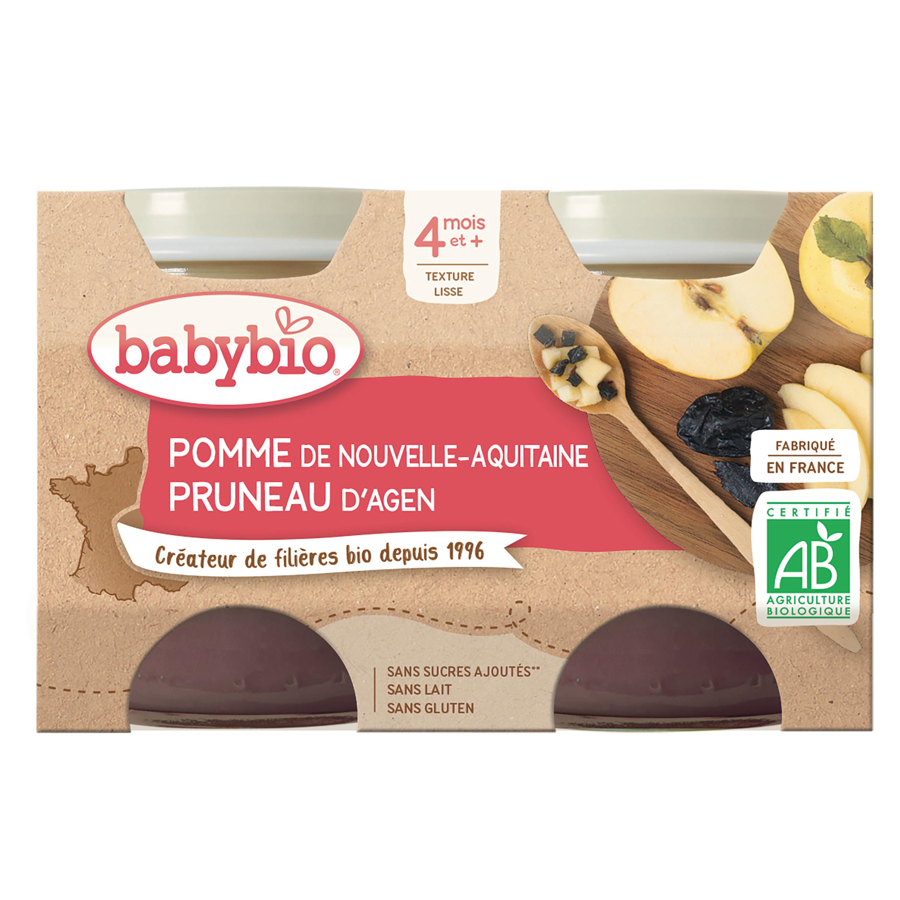 Voir la diapositive 2 : BABYBIO Petit pot dessert pomme pruneau bio dès 4 mois 2x130g