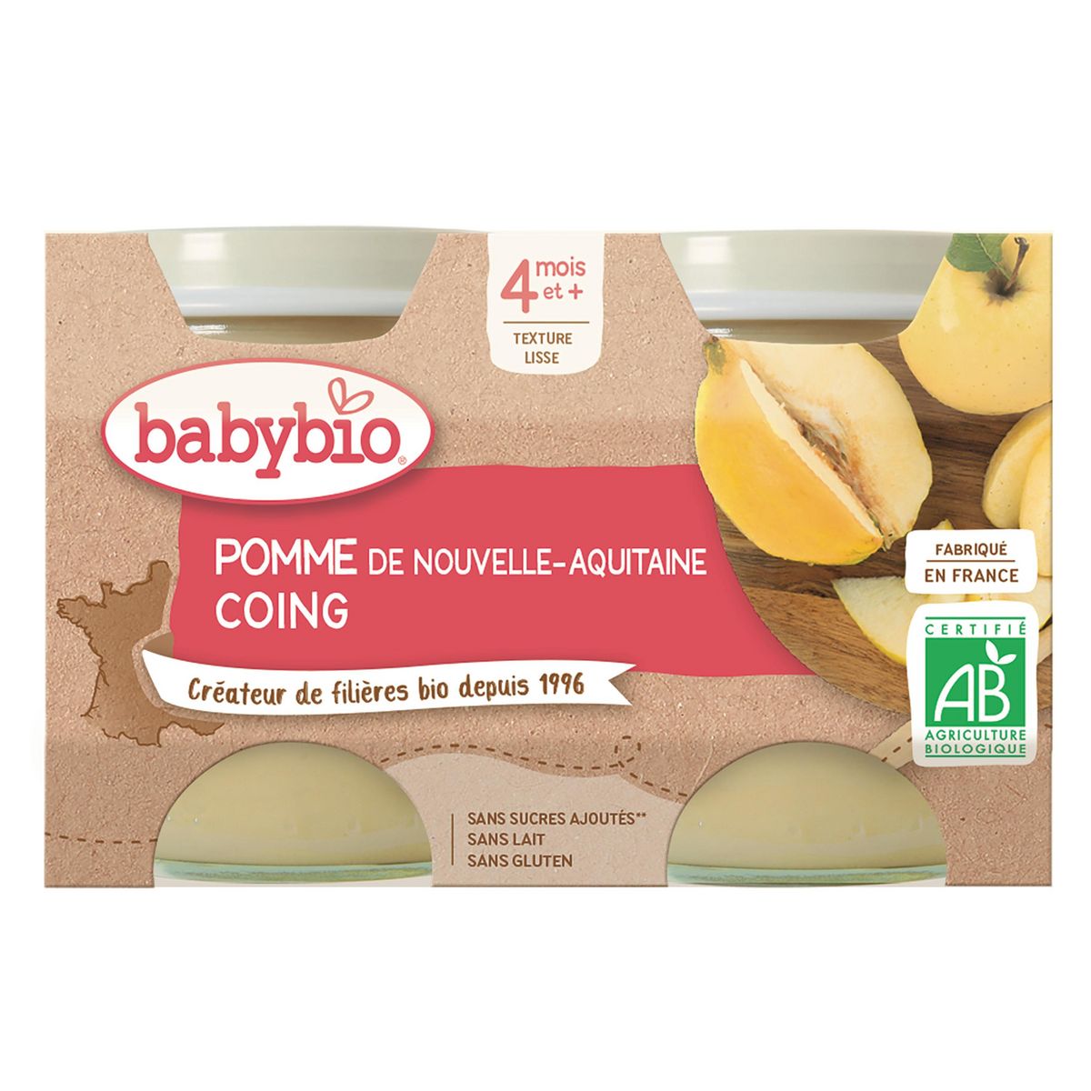 BABYBIO Petit pot pomme coing bio dès 4 mois 2x130g