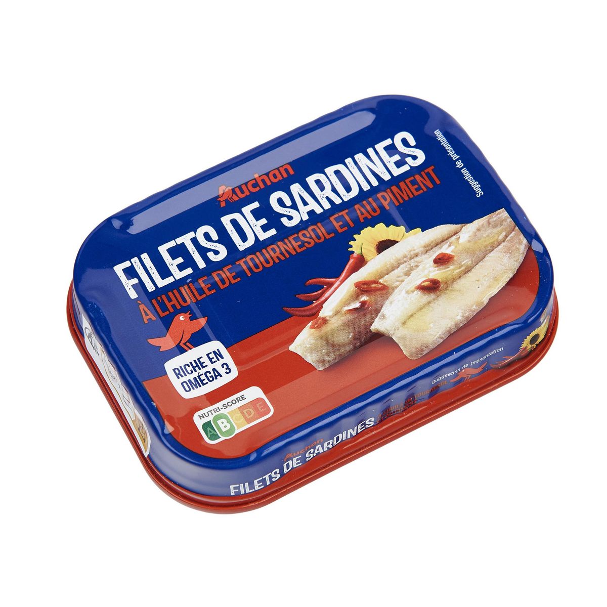 AUCHAN Filets de sardines à l'huile de tournesol et au piment 100g