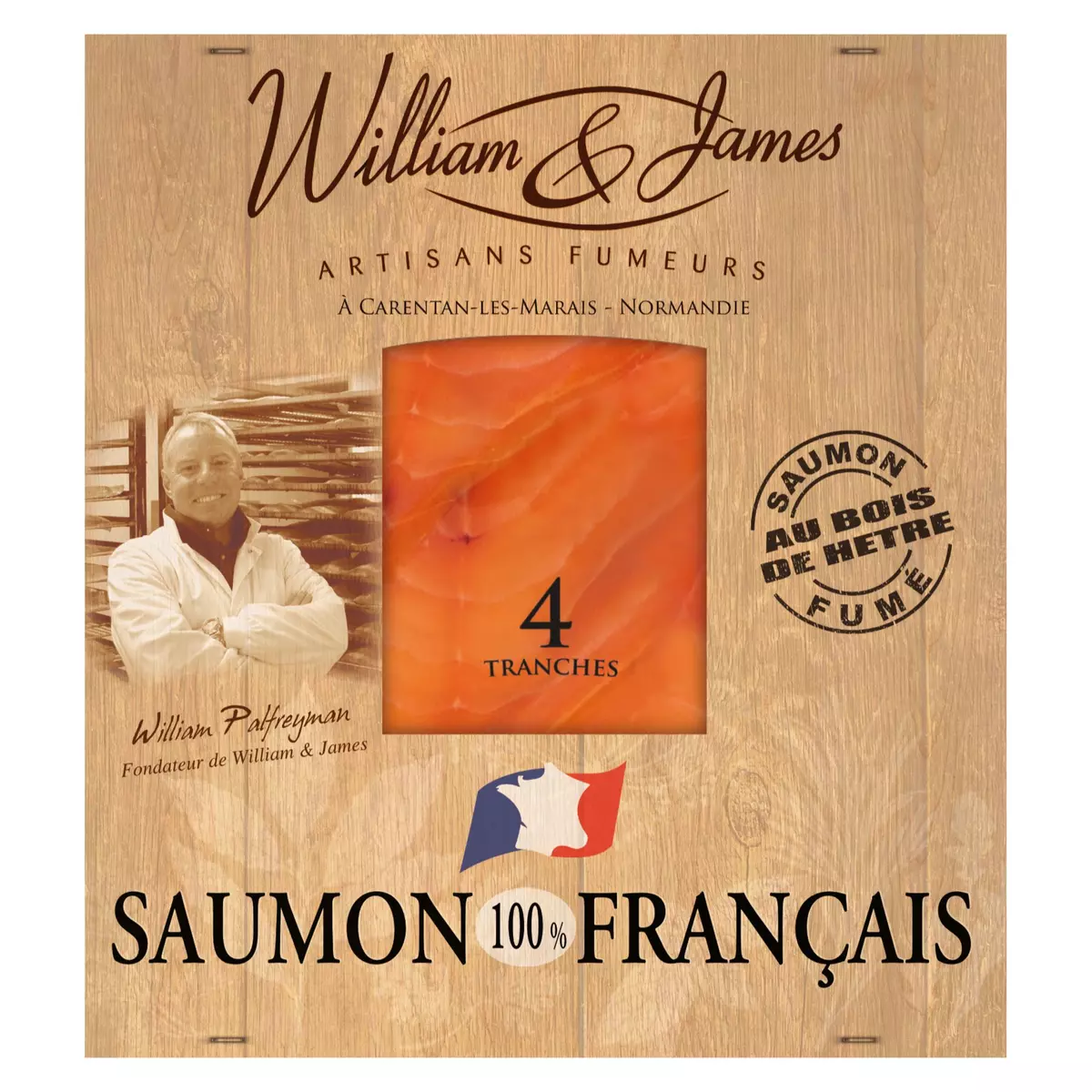 WILLIAM & JAMES Saumon fumé de France 4 tranches 100g
