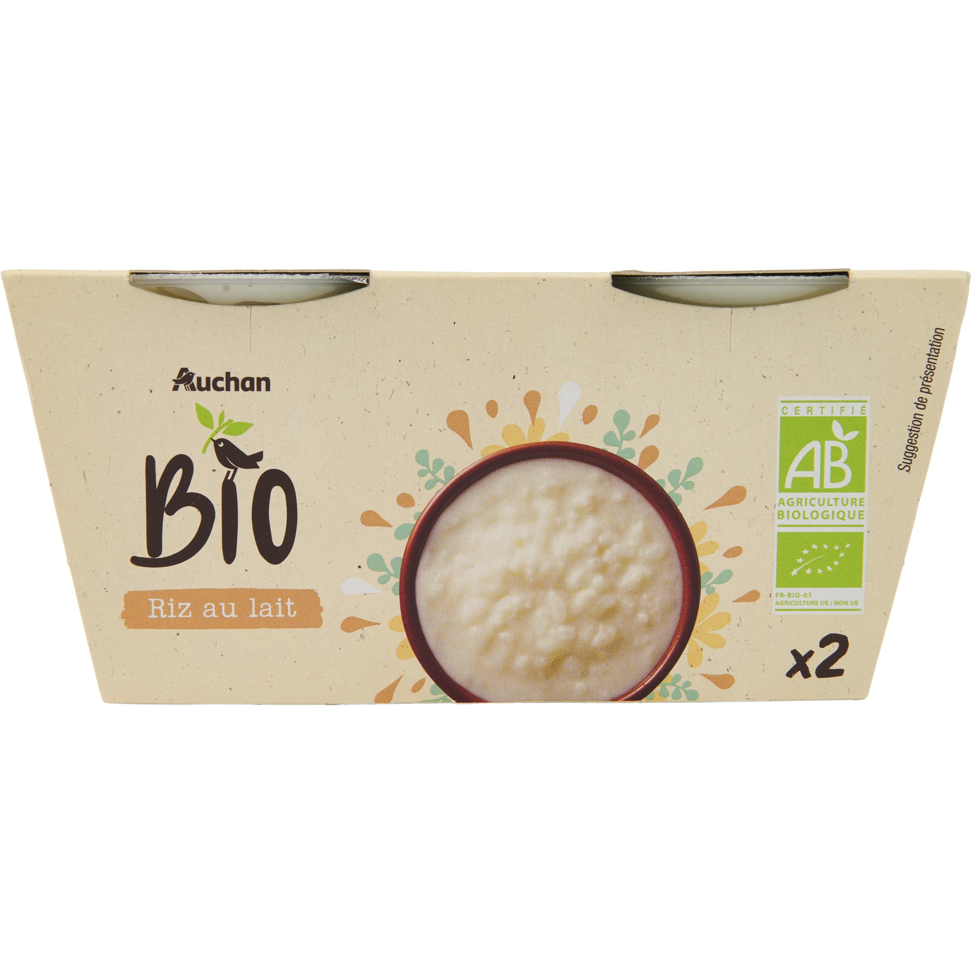 Voir la diapositive 2 : AUCHAN BIO Riz au lait nature 2x140g