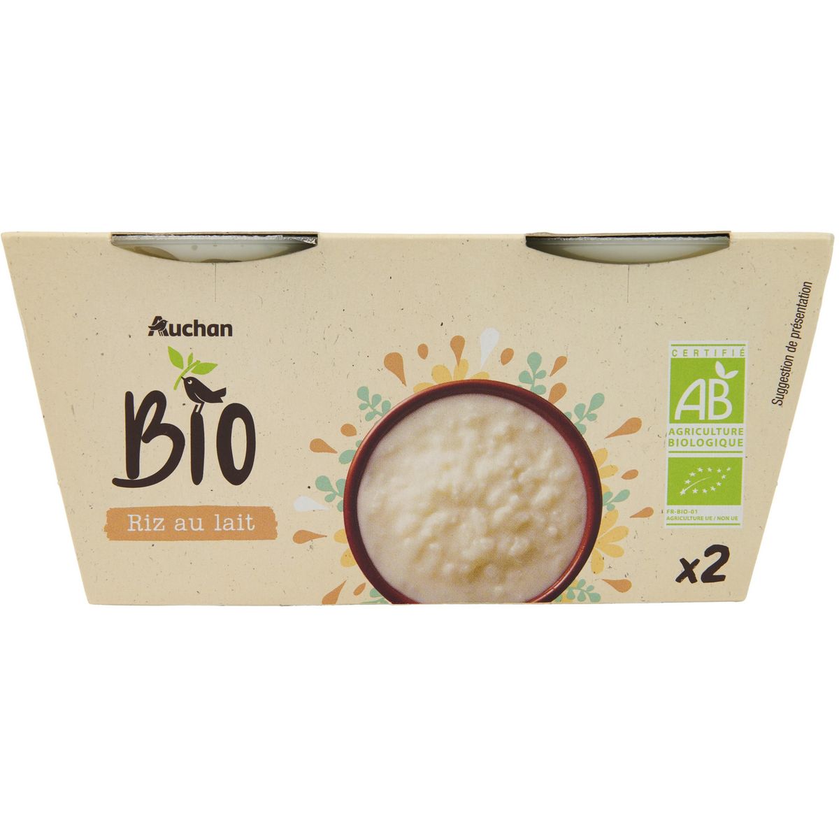 AUCHAN BIO Riz au lait nature 2x140g