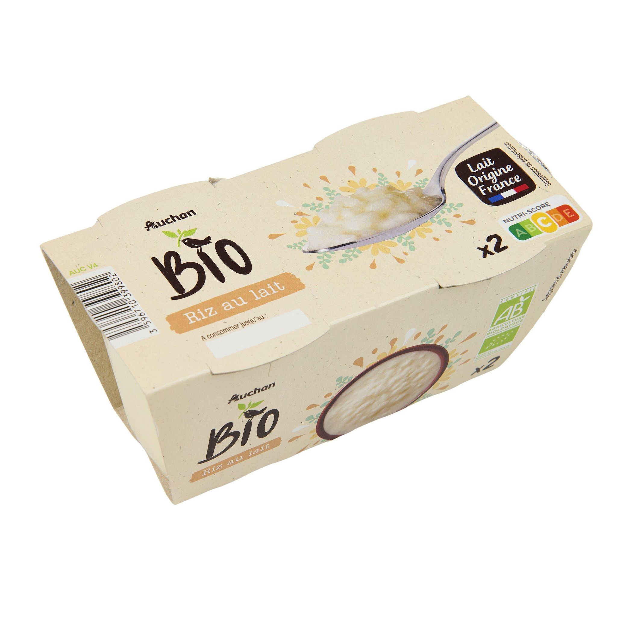 Voir la diapositive 3 : AUCHAN BIO Riz au lait nature 2x140g