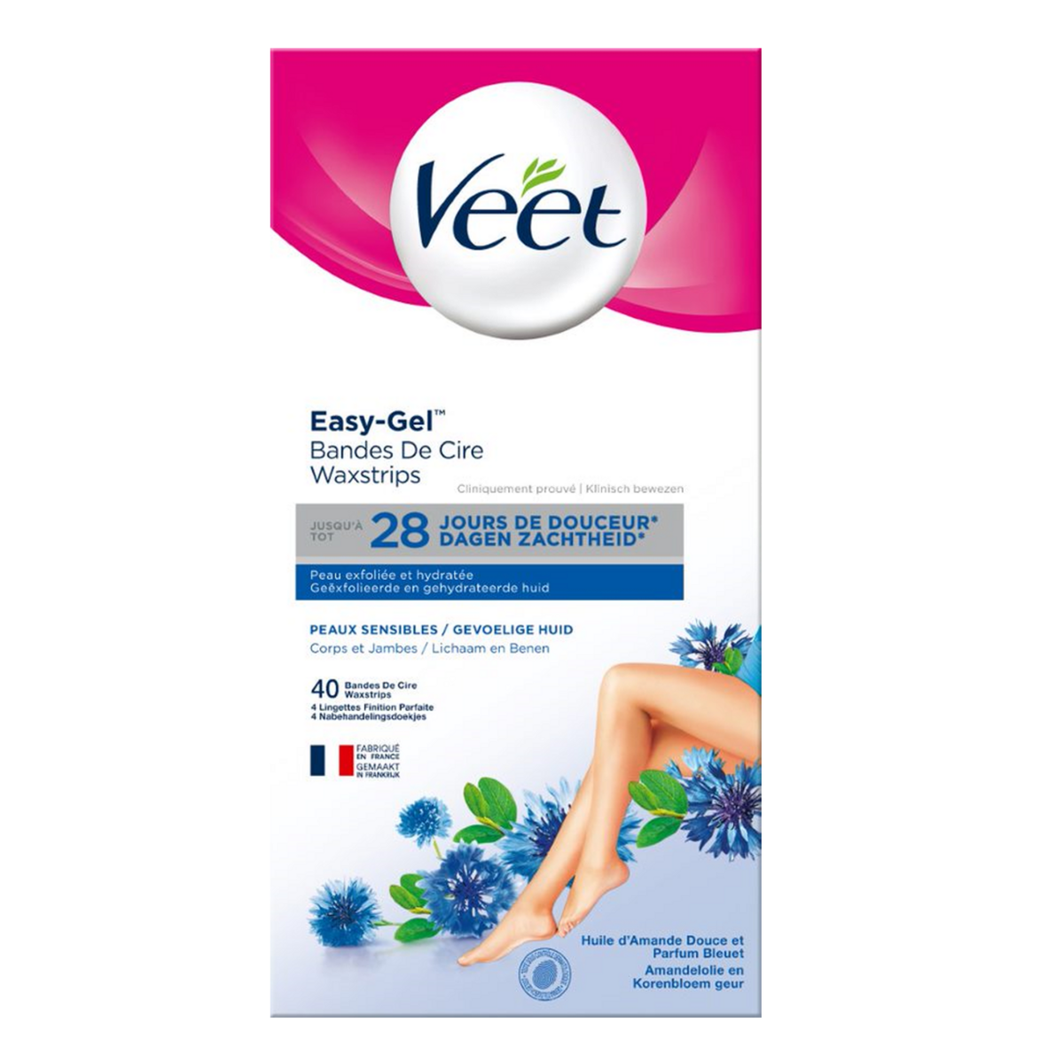 VEET Bandes de cire froide jambes peaux sensibles 40 bandes