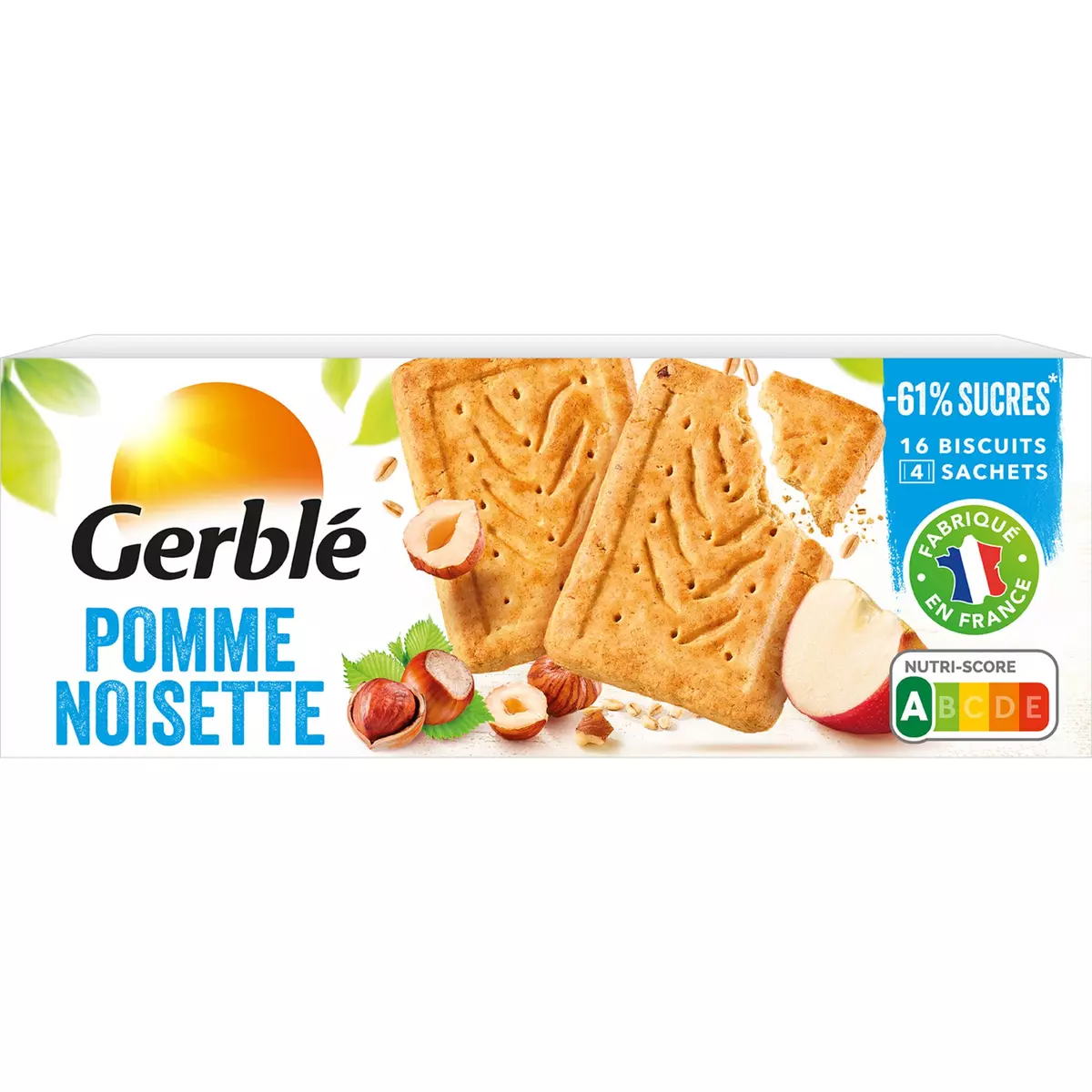 GERBLE Biscuits pomme noisette, sachets fraîcheur 4x4 biscuits 230g