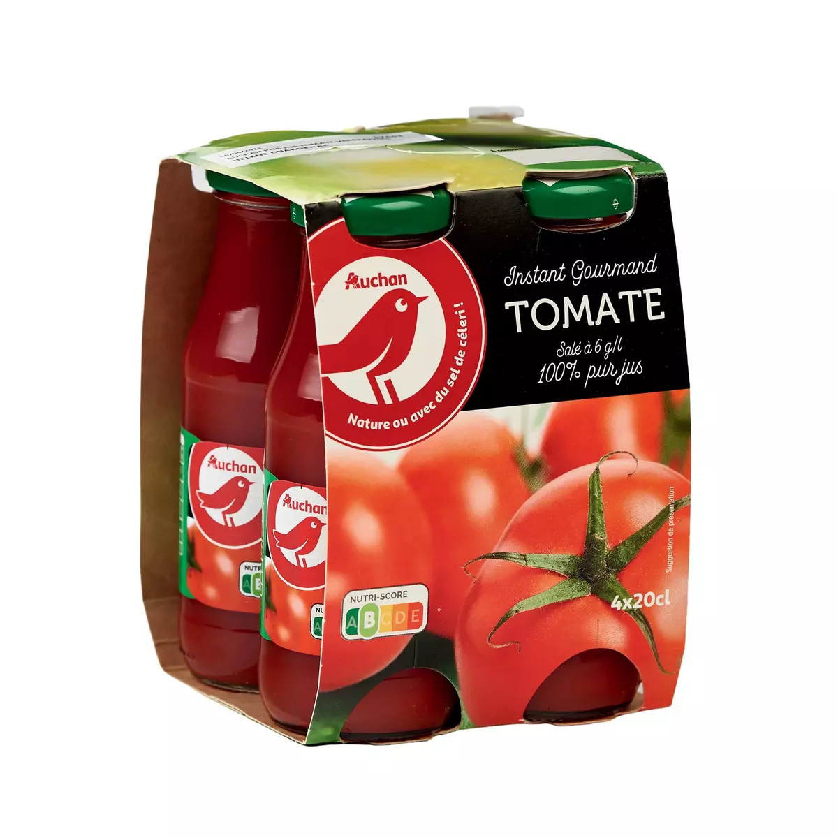 AUCHAN Pur jus de tomate bouteilles 4X20cl