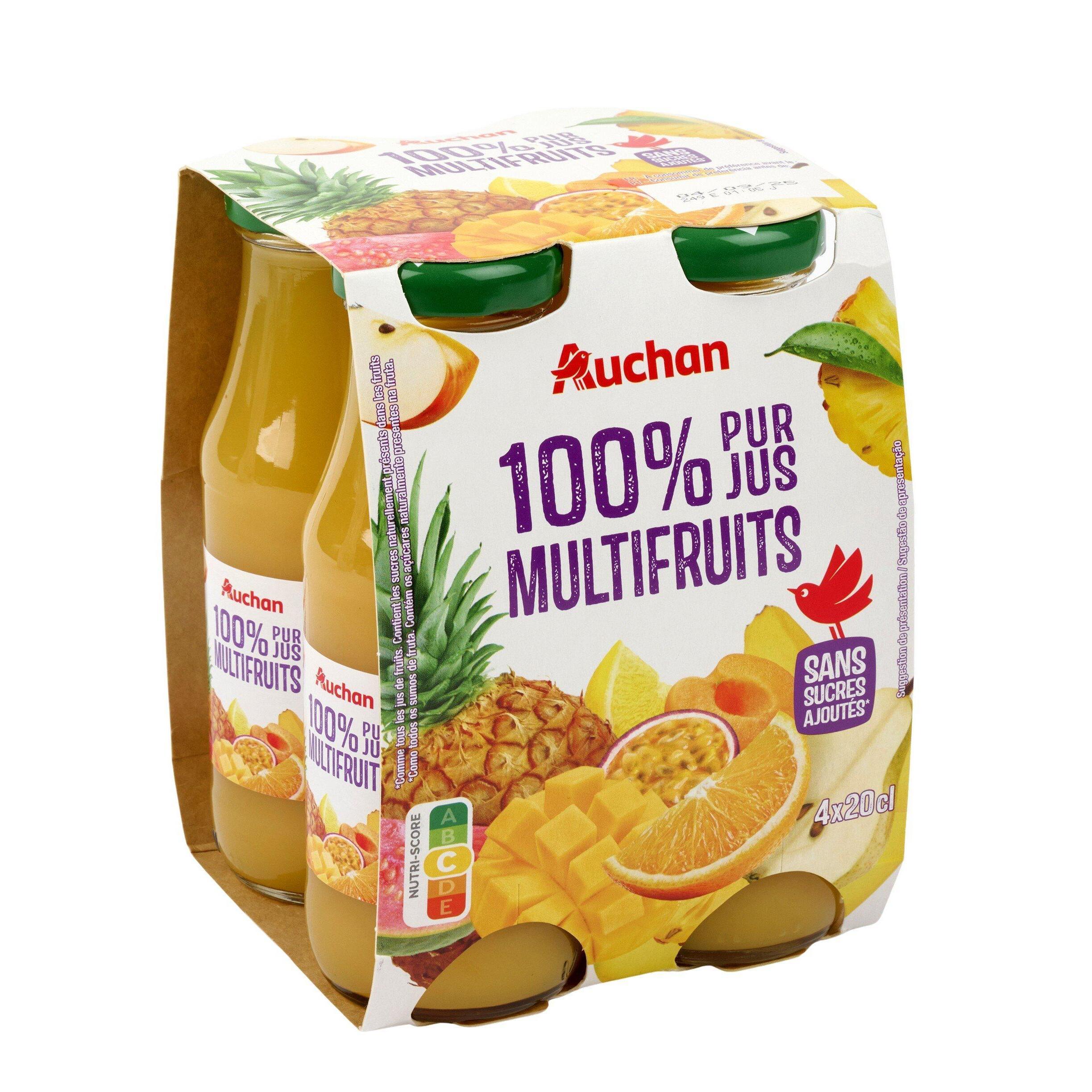 Voir la diapositive 3 : AUCHAN Pur jus multifruits bouteilles 4x20cl
