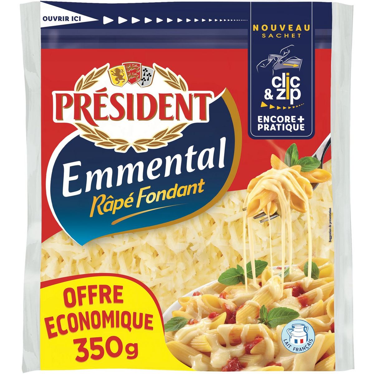 PRESIDENT Emmental râpé fondant 350g