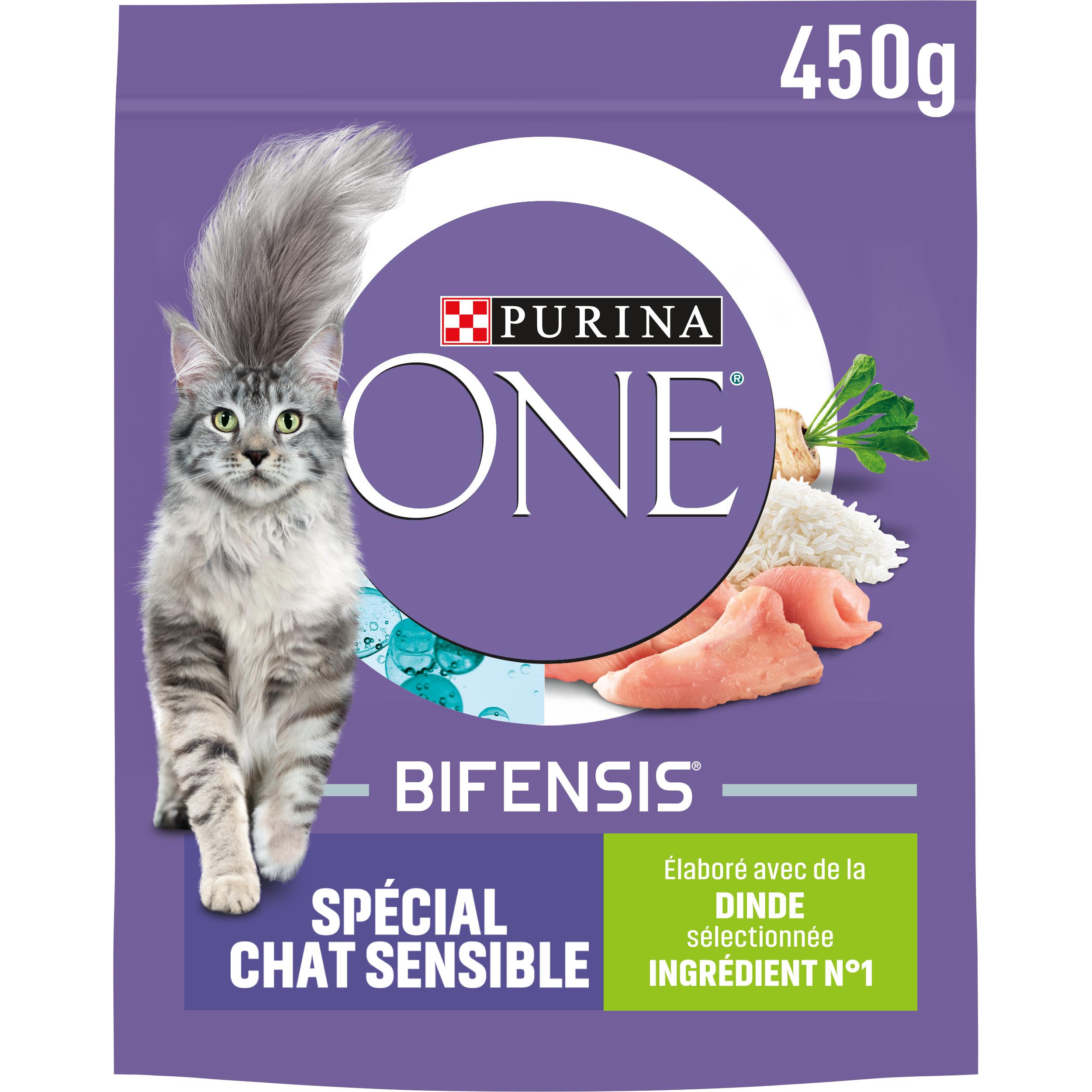 Voir la diapositive 2 : PURINA ONE Bifensis Croquettes à la dinde pour chat sensible 450g