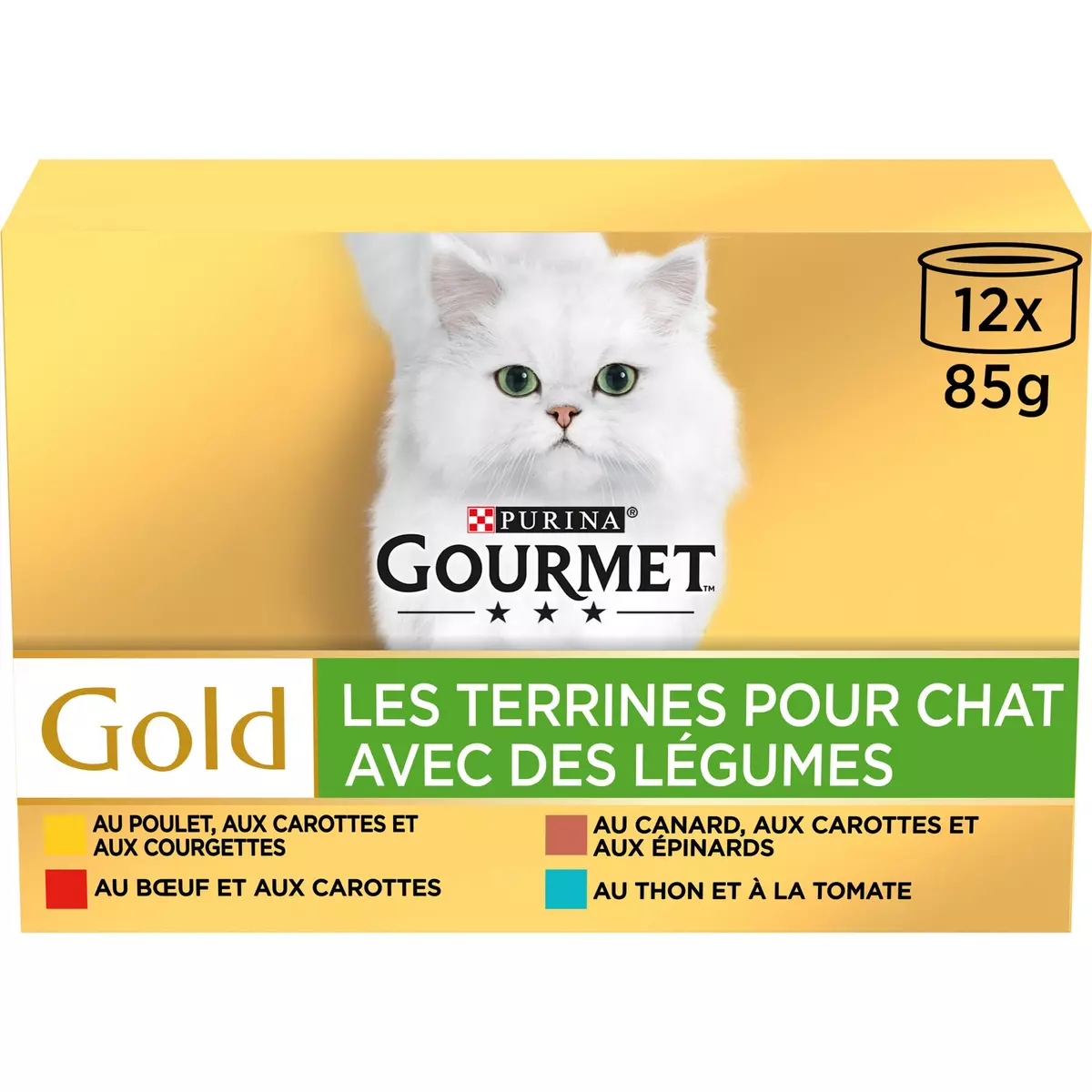 GOURMET Gold Boîtes terrine de viandes poissons et légumes pour chat 12 boîtes 12x85g
