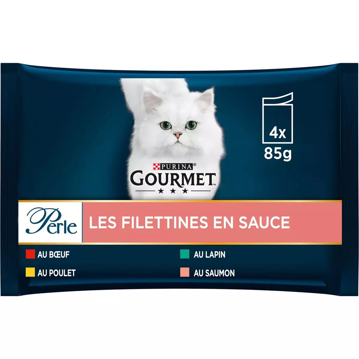 GOURMET Perle Les Filettines en sauce sachets repas pâtée en sauce viandes poissons pour chat 4x85g