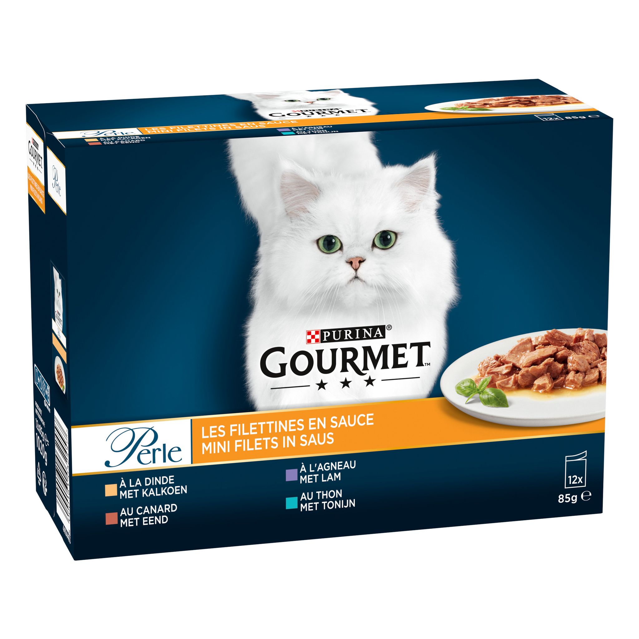 Voir la diapositive 2 : GOURMET Perle Les Filettines en sauce sachets repas viandes et poissons pour chat 12 sachets 12x85g