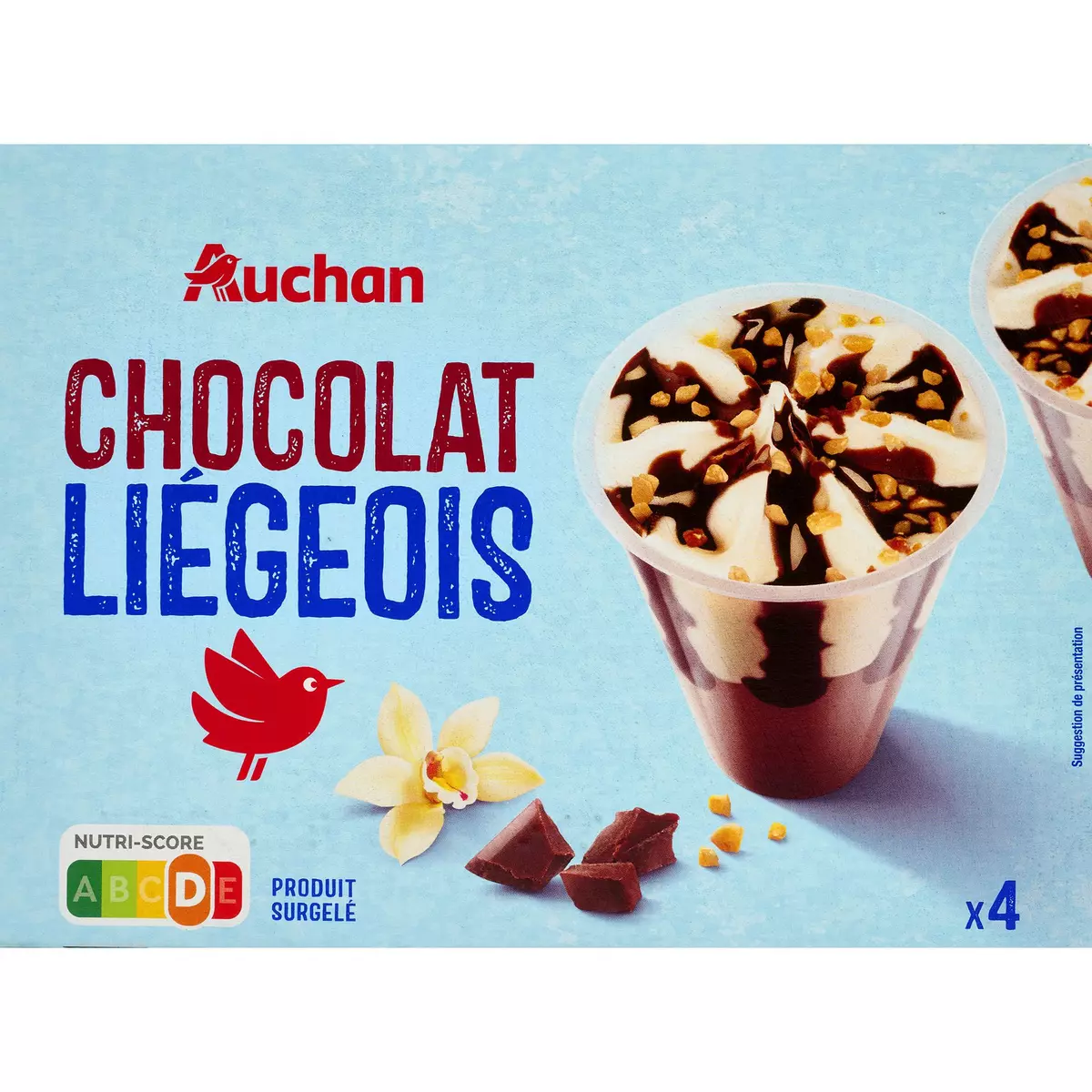 AUCHAN Liégeois glacé au chocolat  4 pièces 276g
