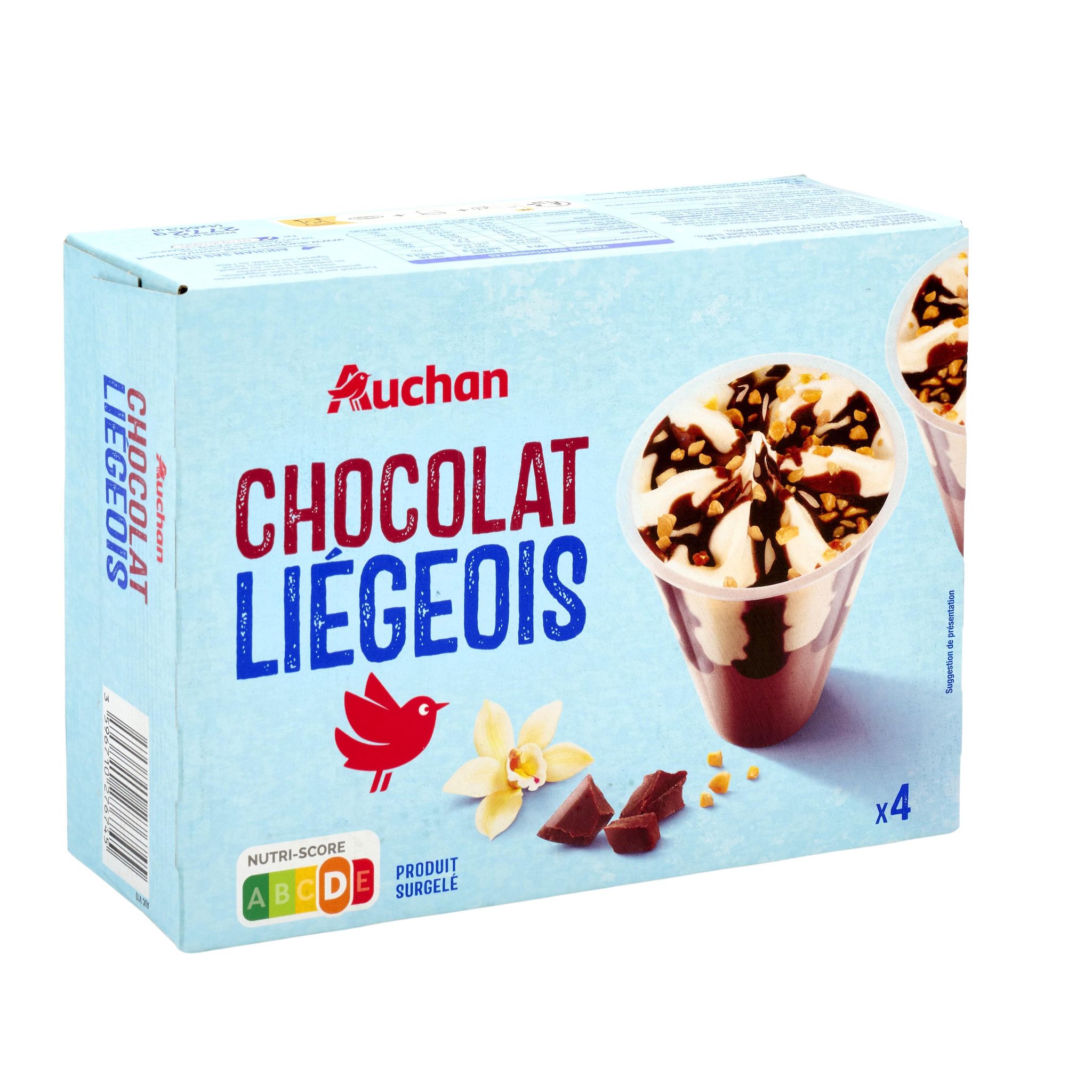 Voir la diapositive 2 : AUCHAN Liégeois glacé au chocolat 4 pièces 276g