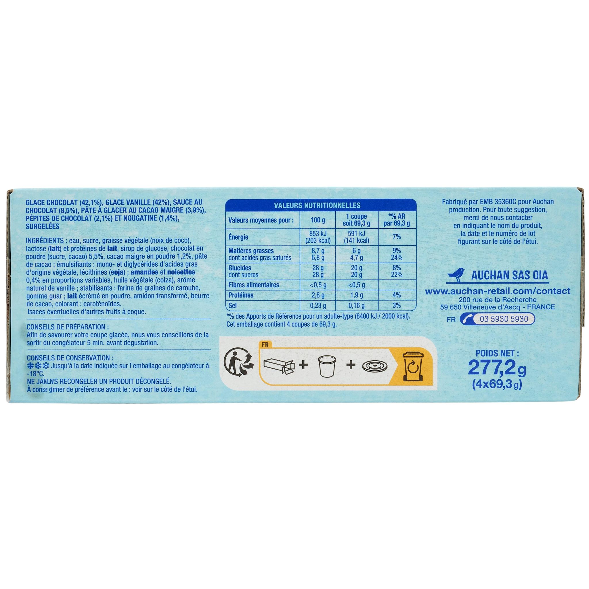 Voir la diapositive 3 : AUCHAN Liégeois glacé au chocolat 4 pièces 276g