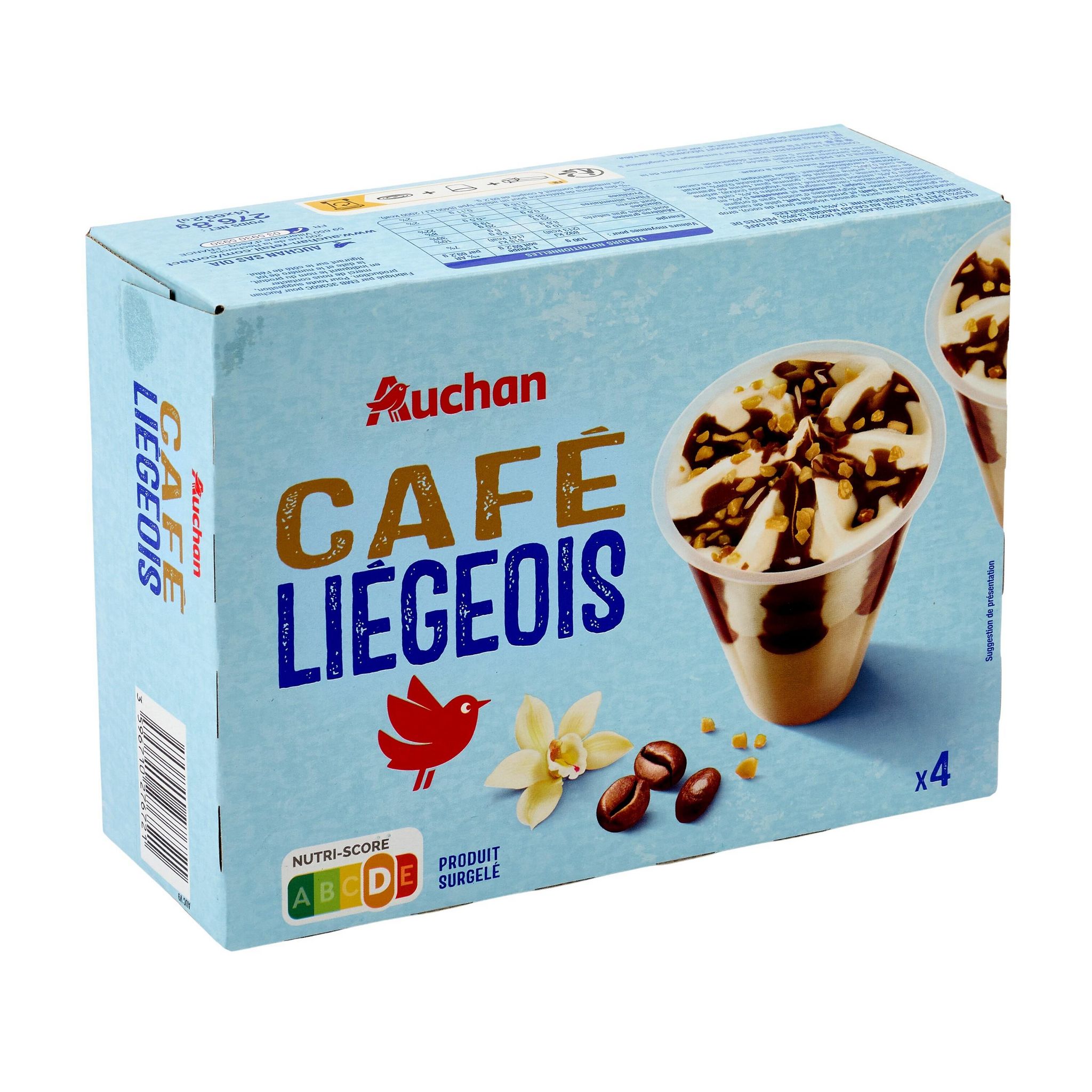 Voir la diapositive 2 : AUCHAN Café liégeois 4 pièces 276g