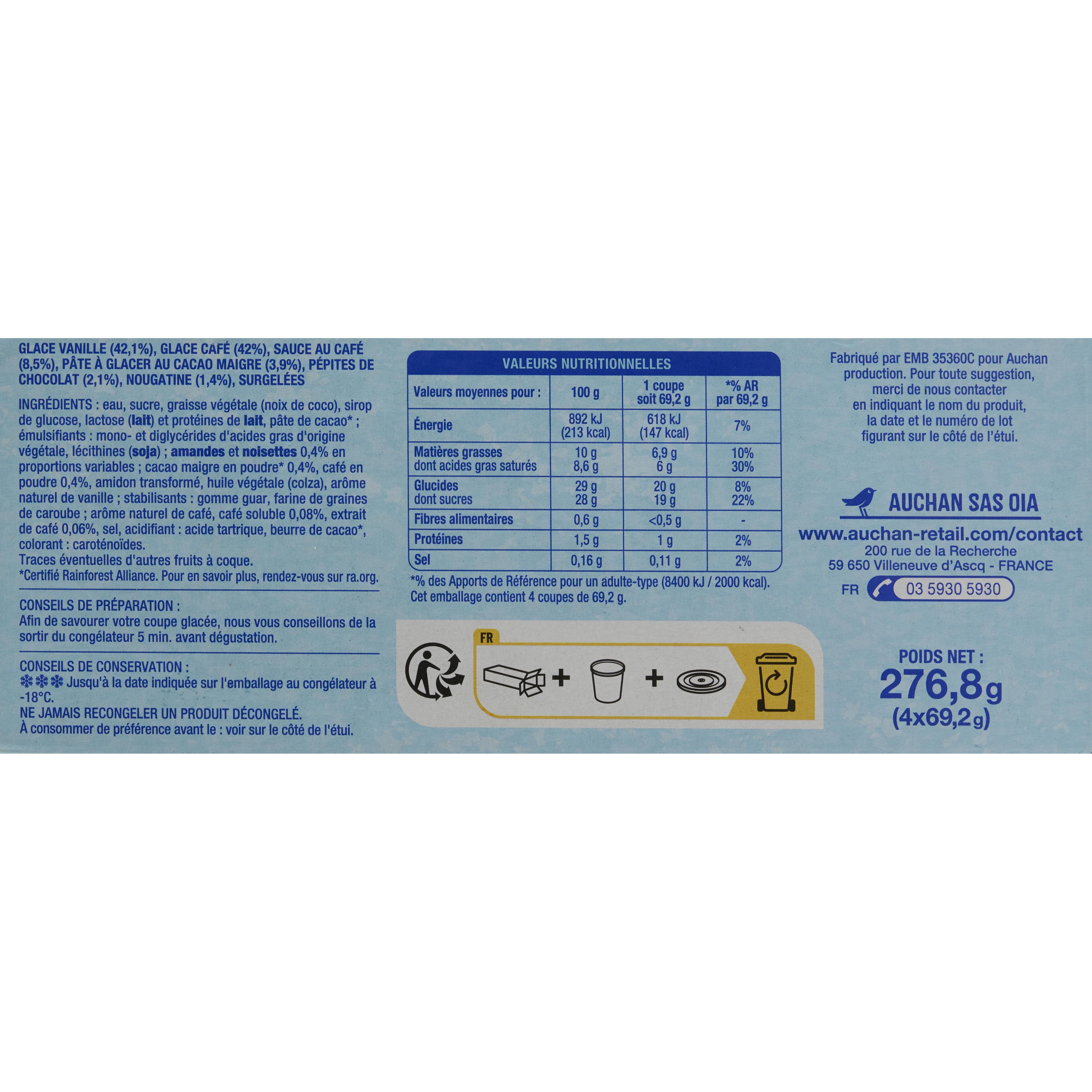 Voir la diapositive 3 : AUCHAN Café liégeois 4 pièces 276g