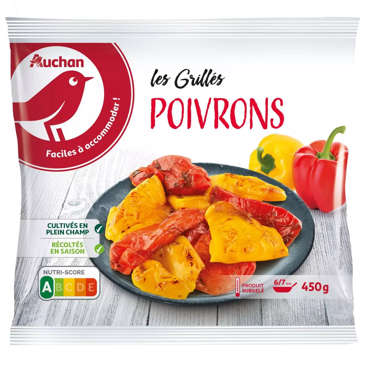 AUCHAN Poivrons grillés 3 portions 450g