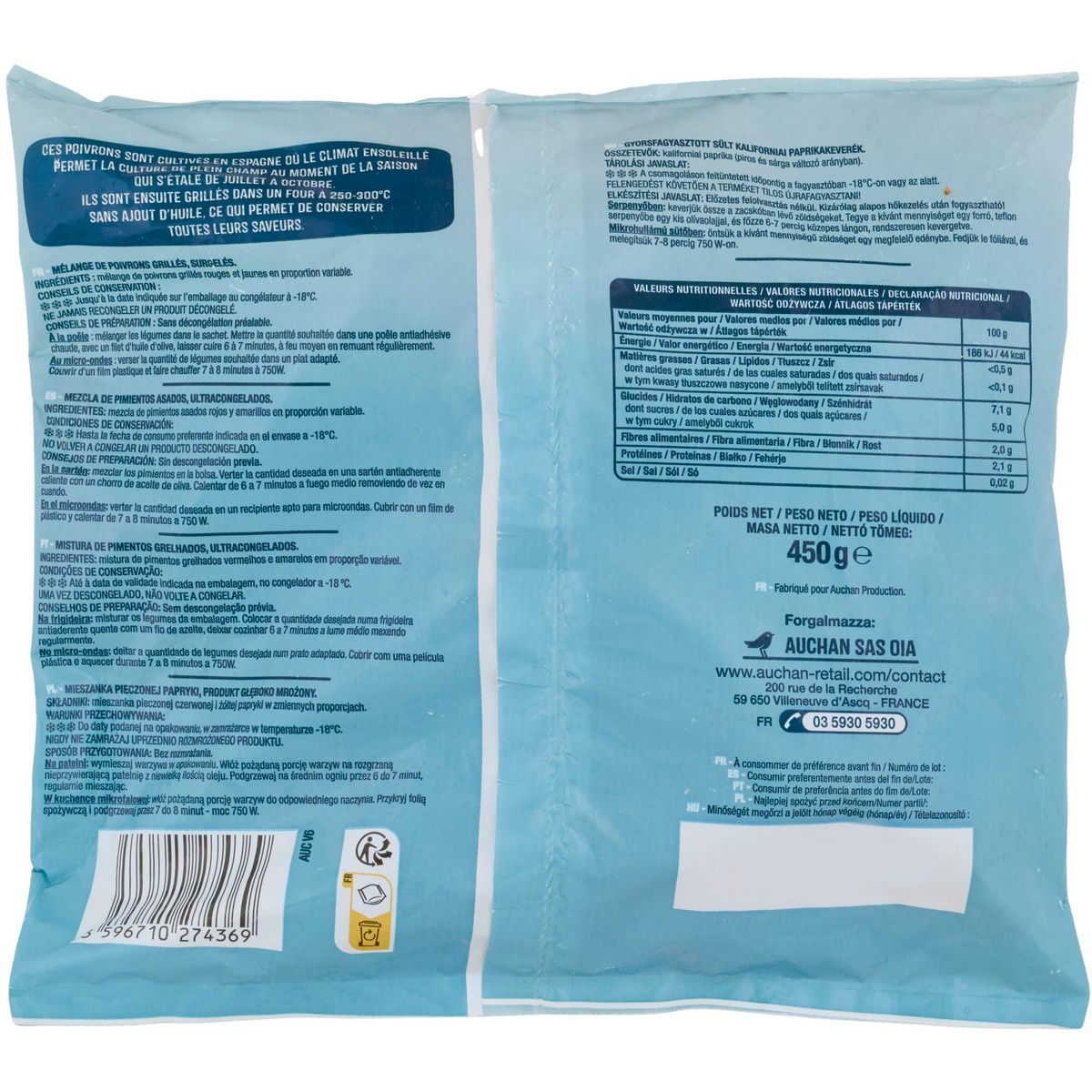 AUCHAN Poivrons grillés 3 portions 450g