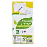 AUCHAN Lot de 100 enveloppes blanches à fenêtres 11x22cm