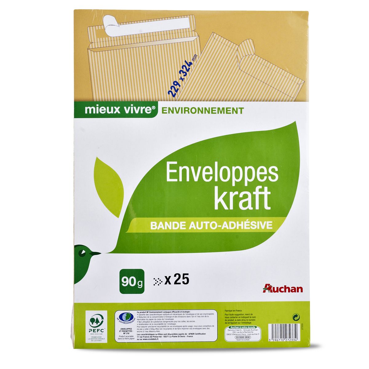 AUCHAN Enveloppes papier kraft 22.9x32.4cm auto adhésive