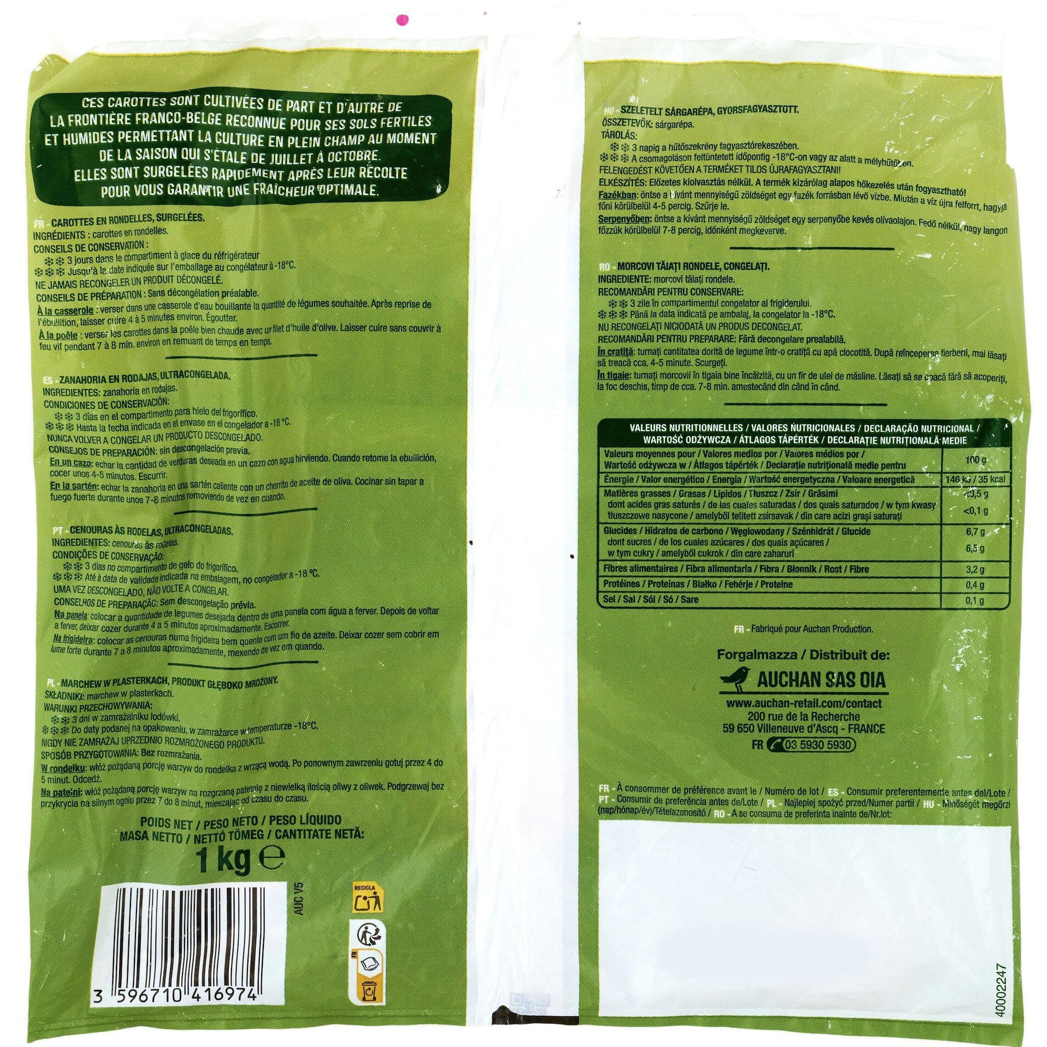 Voir la diapositive 2 : AUCHAN Carottes en rondelles 5 portions 1kg