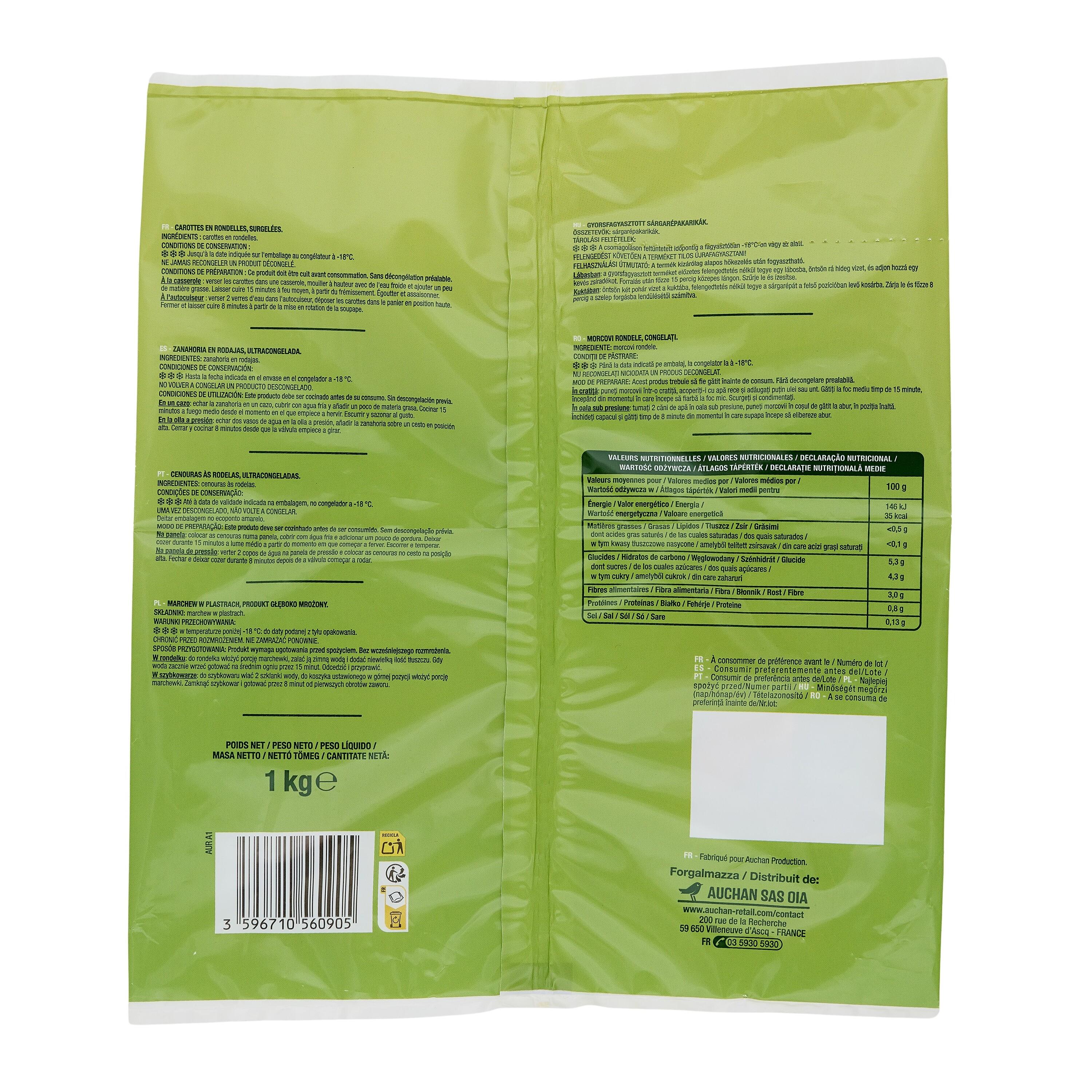 Voir la diapositive 3 : AUCHAN Carottes en rondelles 5 portions 1kg