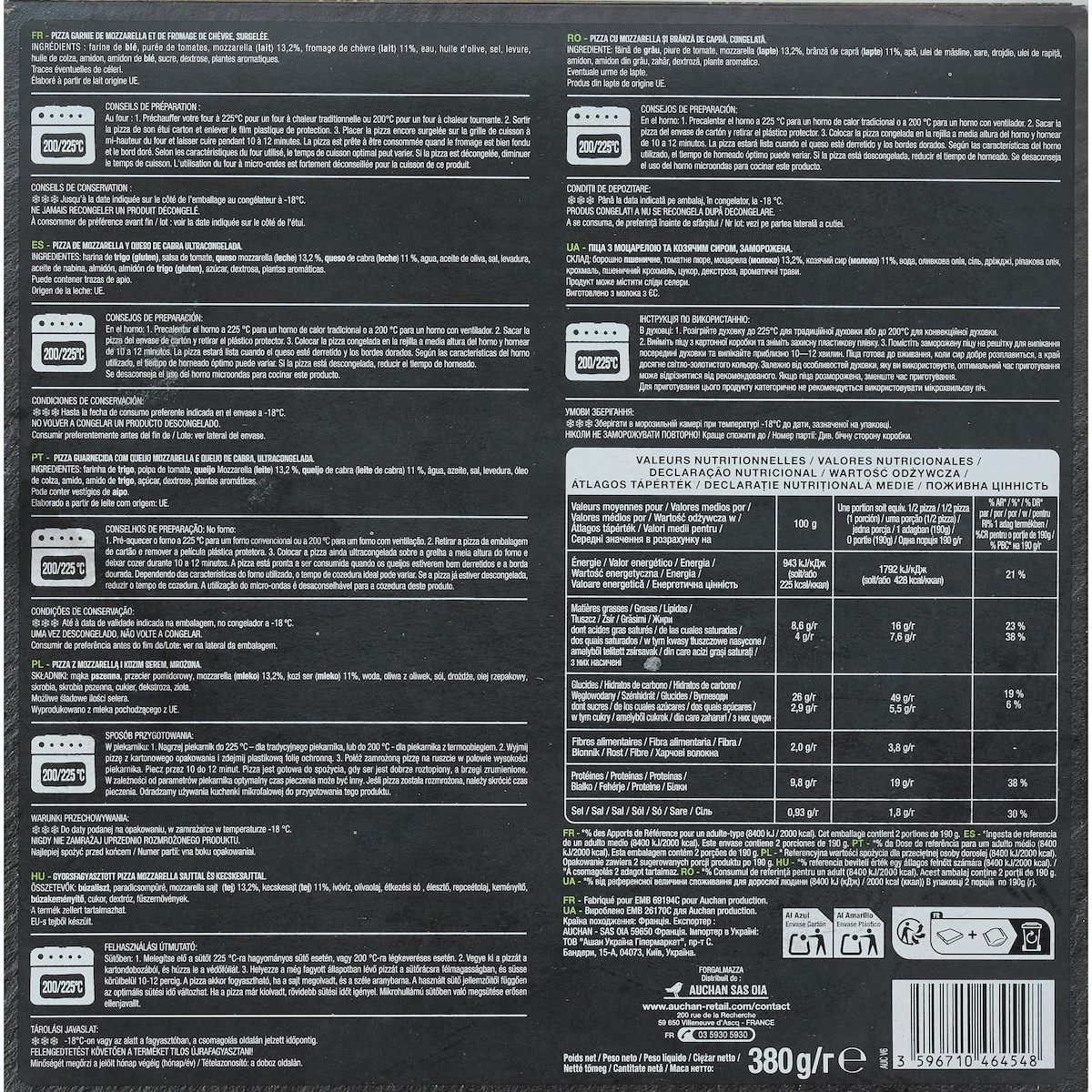 AUCHAN Pizza cuite sur pierre au fromage de chèvre 380g