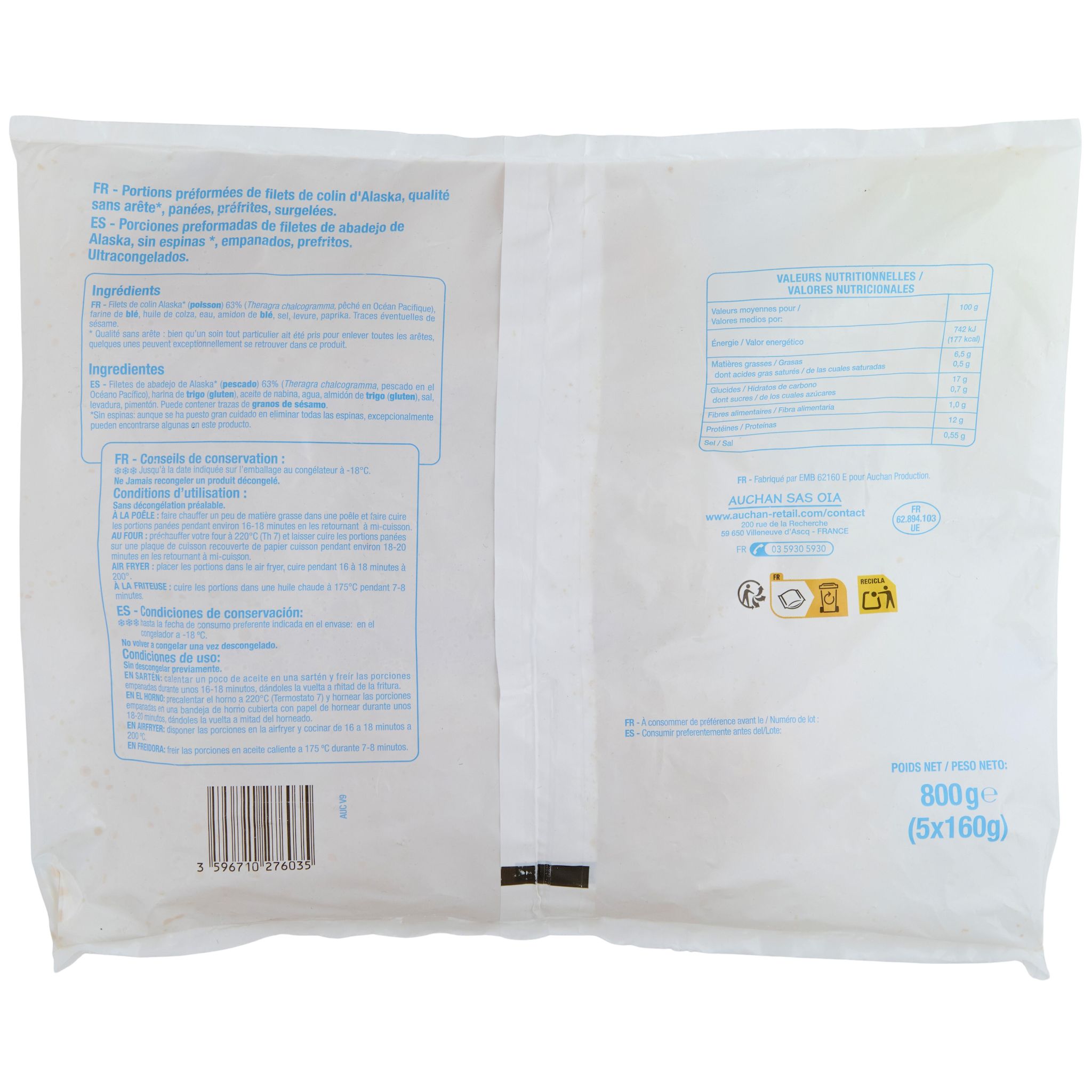 Voir la diapositive 2 : POUCE Filet de colin d'Alaska pané 5 pièces 800g