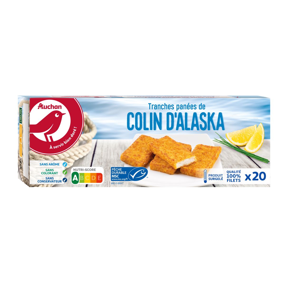 AUCHAN Tranche de pané de colin d'Alaska sans arête MSC 20 pièces 1kg