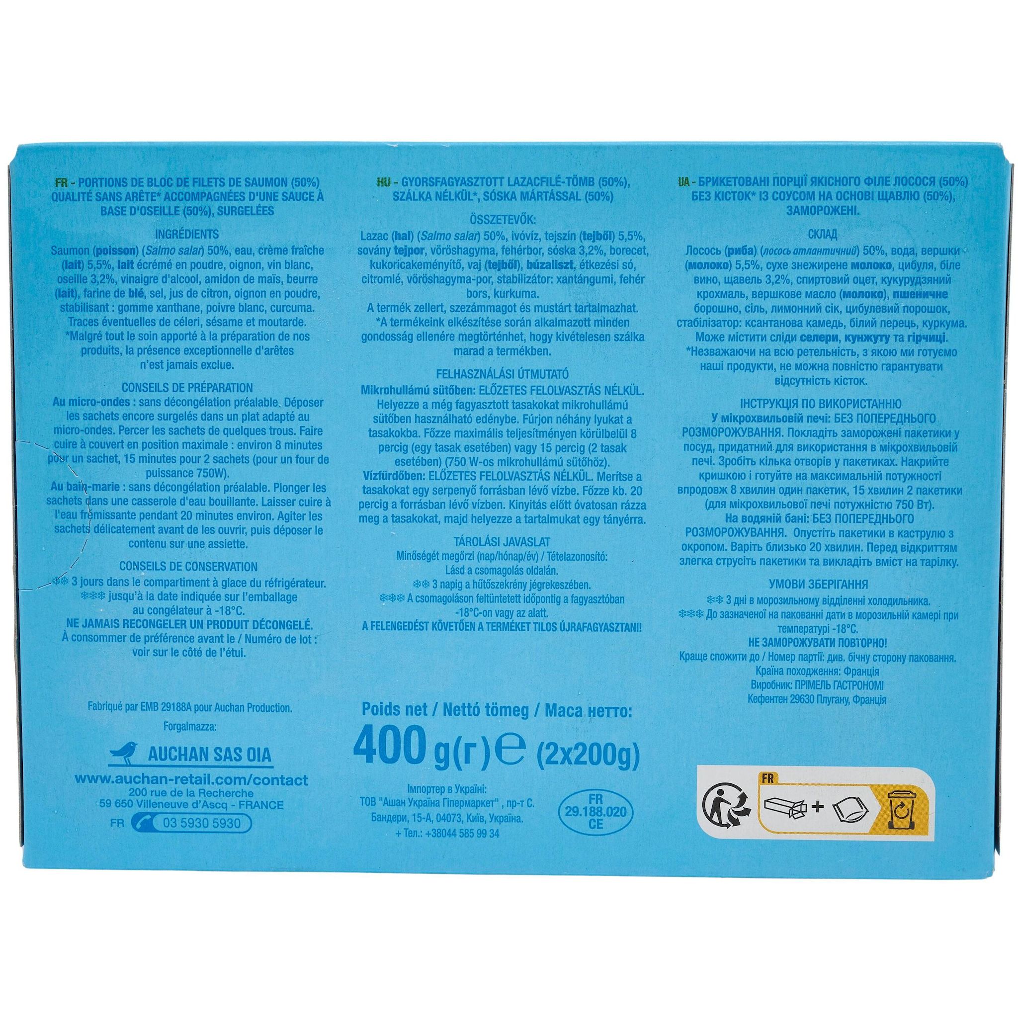 Voir la diapositive 4 : AUCHAN Saumon sauce à l'oseille MSC 2 portions 400g