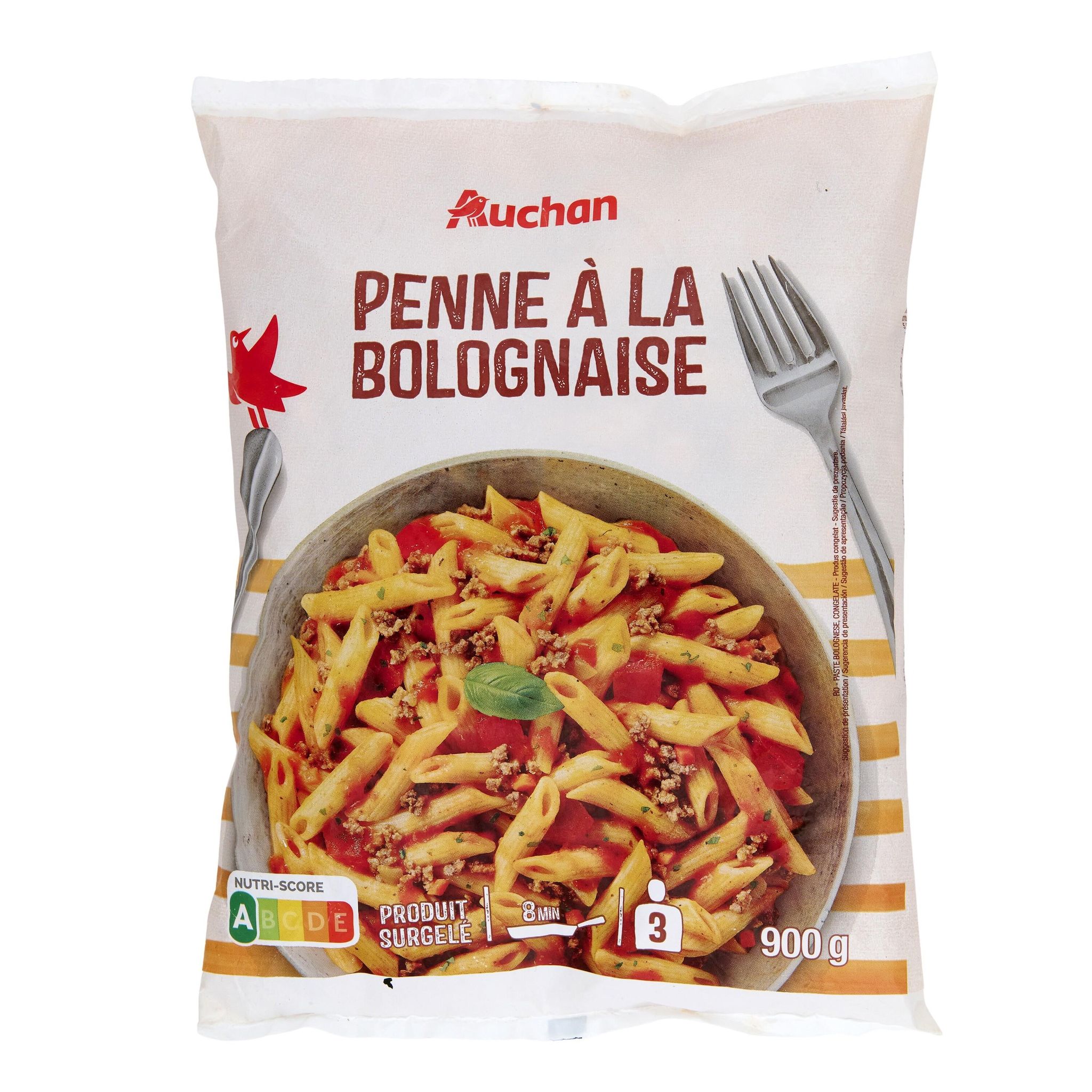 Voir la diapositive 2 : AUCHAN Penne à la bolognaise 3 portions 900g